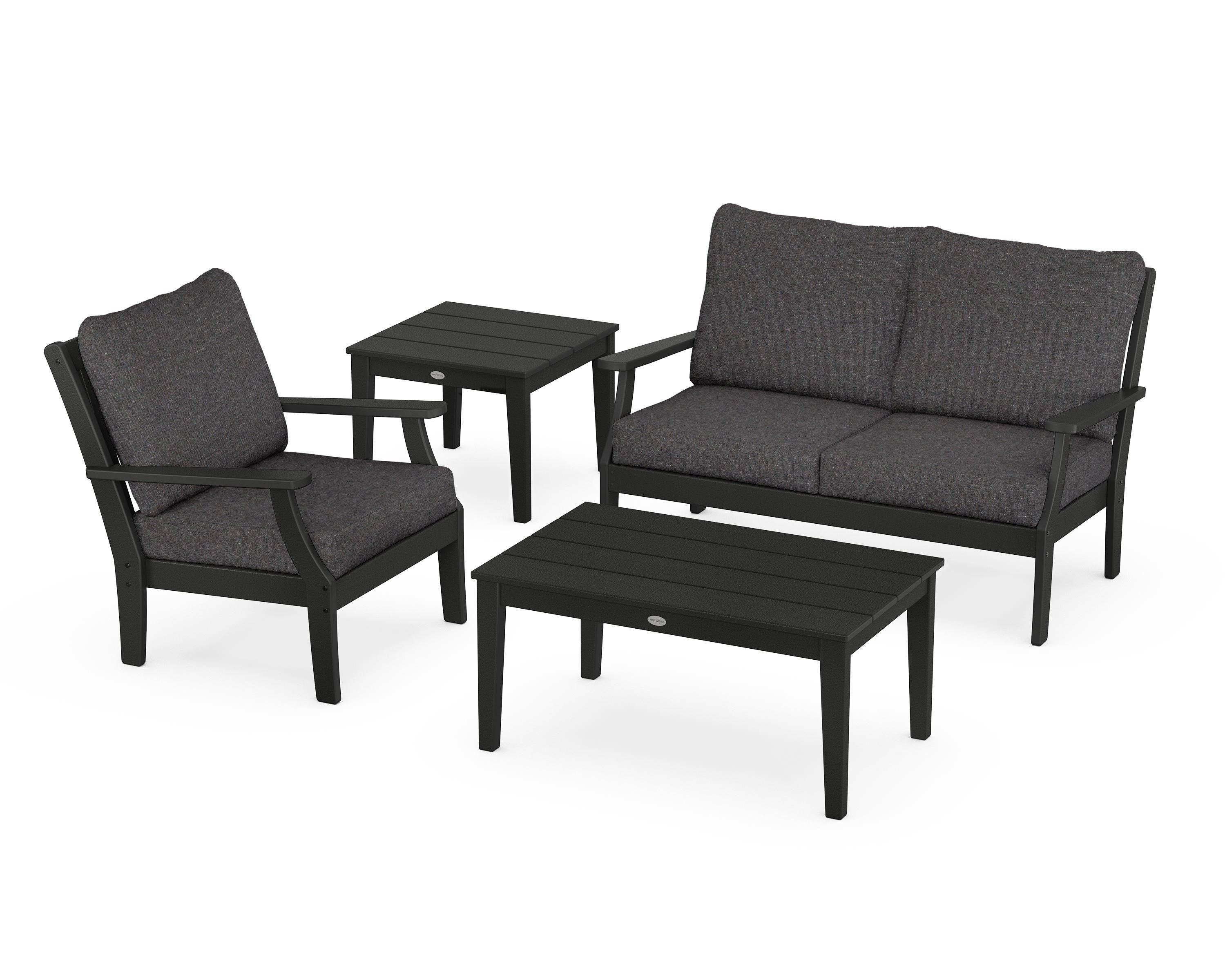 POLYWOOD Braxton 4-Piece Deep Seating Set in Black / Ash Charcoal
