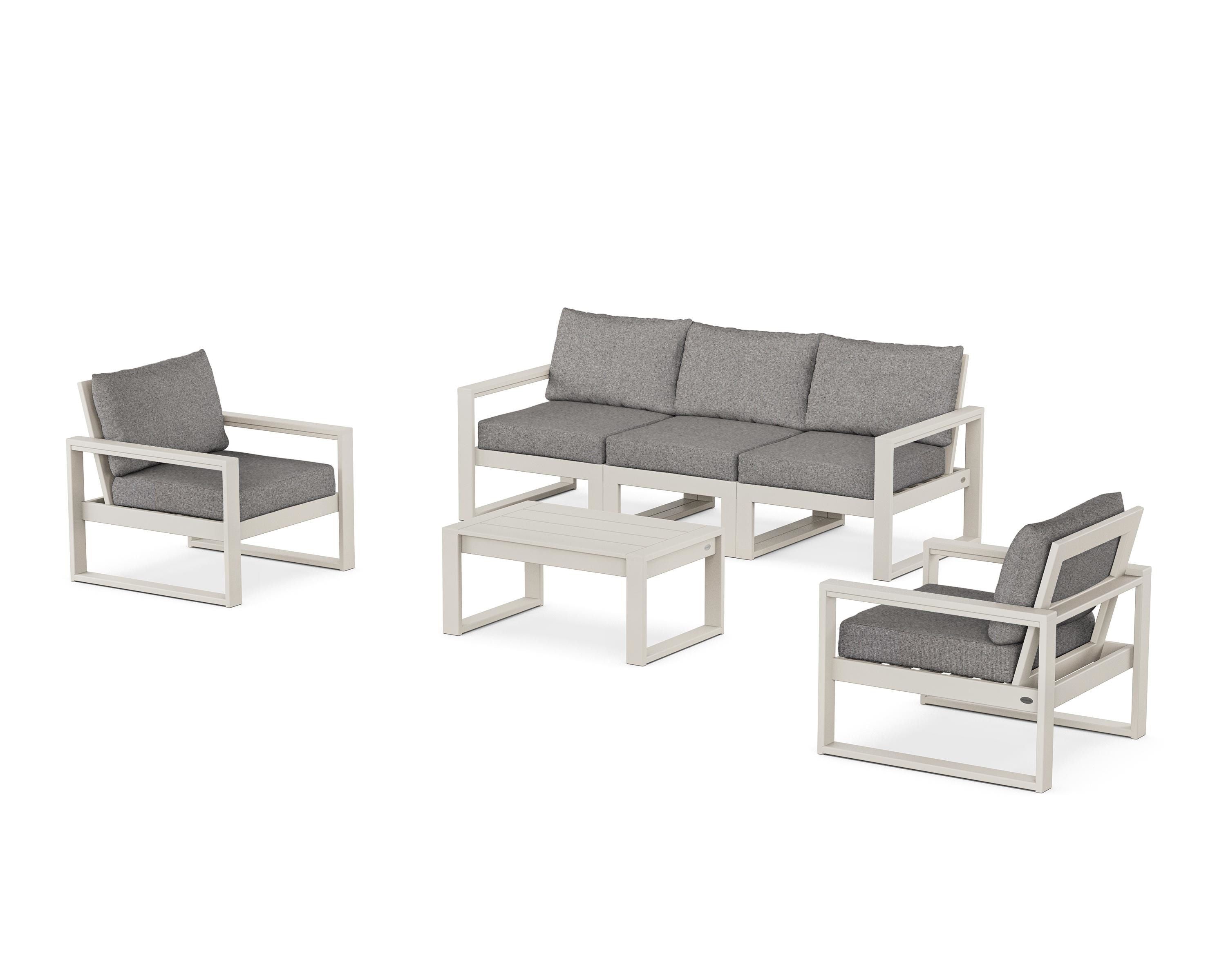POLYWOOD EDGE Sectional 4-Piece Deep Seating Set with Sofa in Sand / Grey Mist