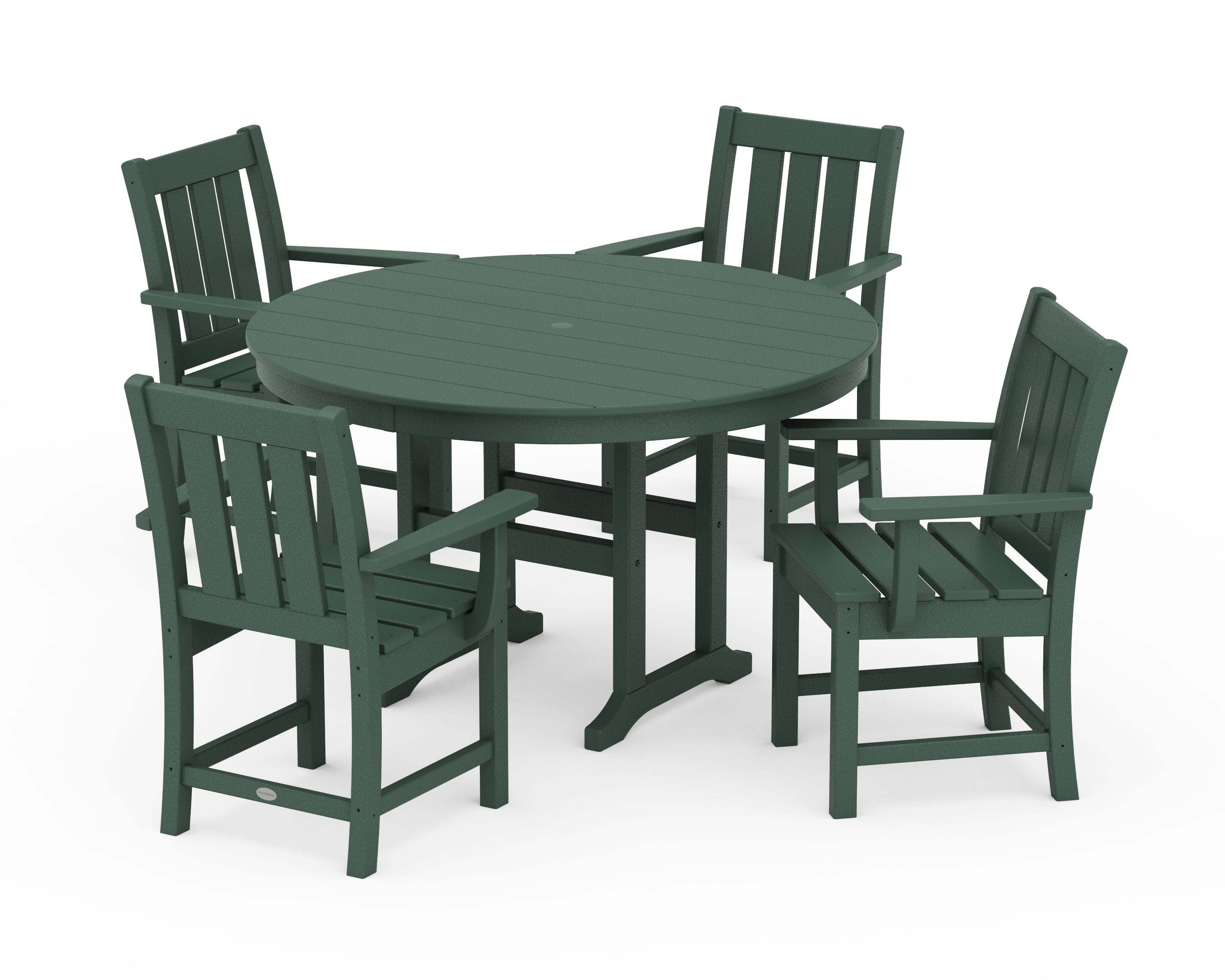 POLYWOOD Oxford 5-Piece Round Farmhouse Dining Set in Green