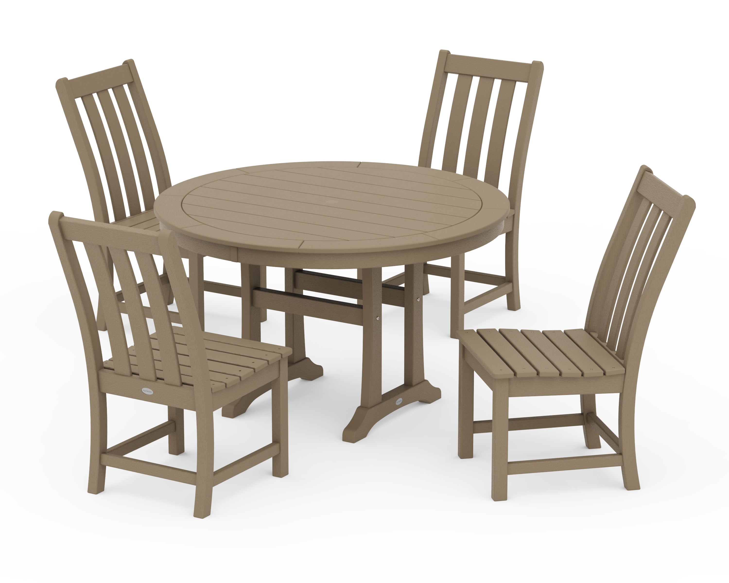 POLYWOOD Vineyard Side Chair 5-Piece Round Dining Set With Trestle Legs in Vintage Sahara