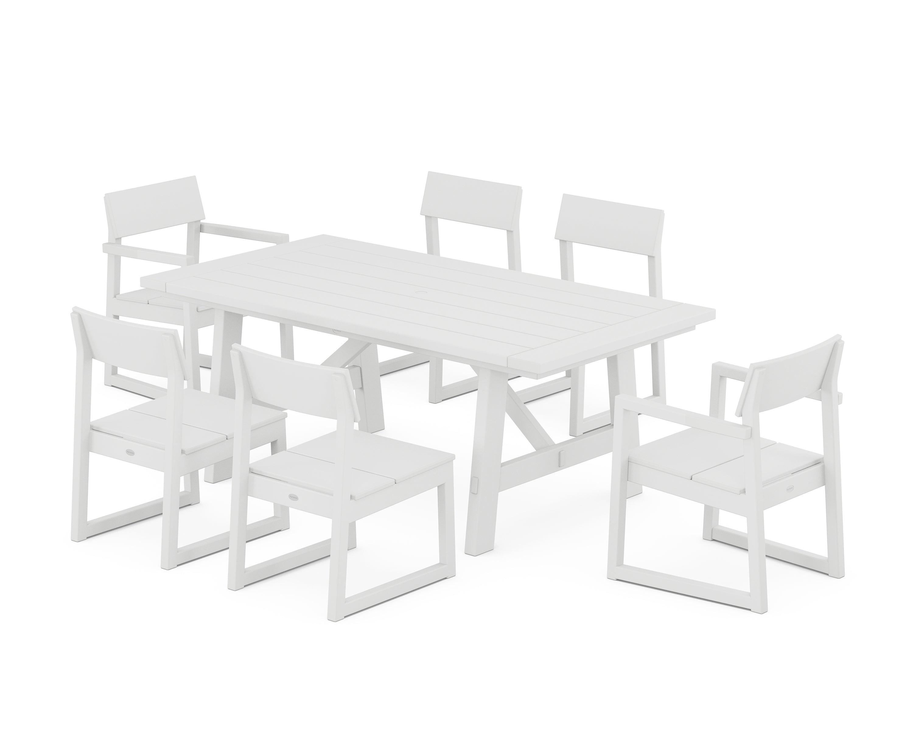 POLYWOOD EDGE 7-Piece Rustic Farmhouse Dining Set in White