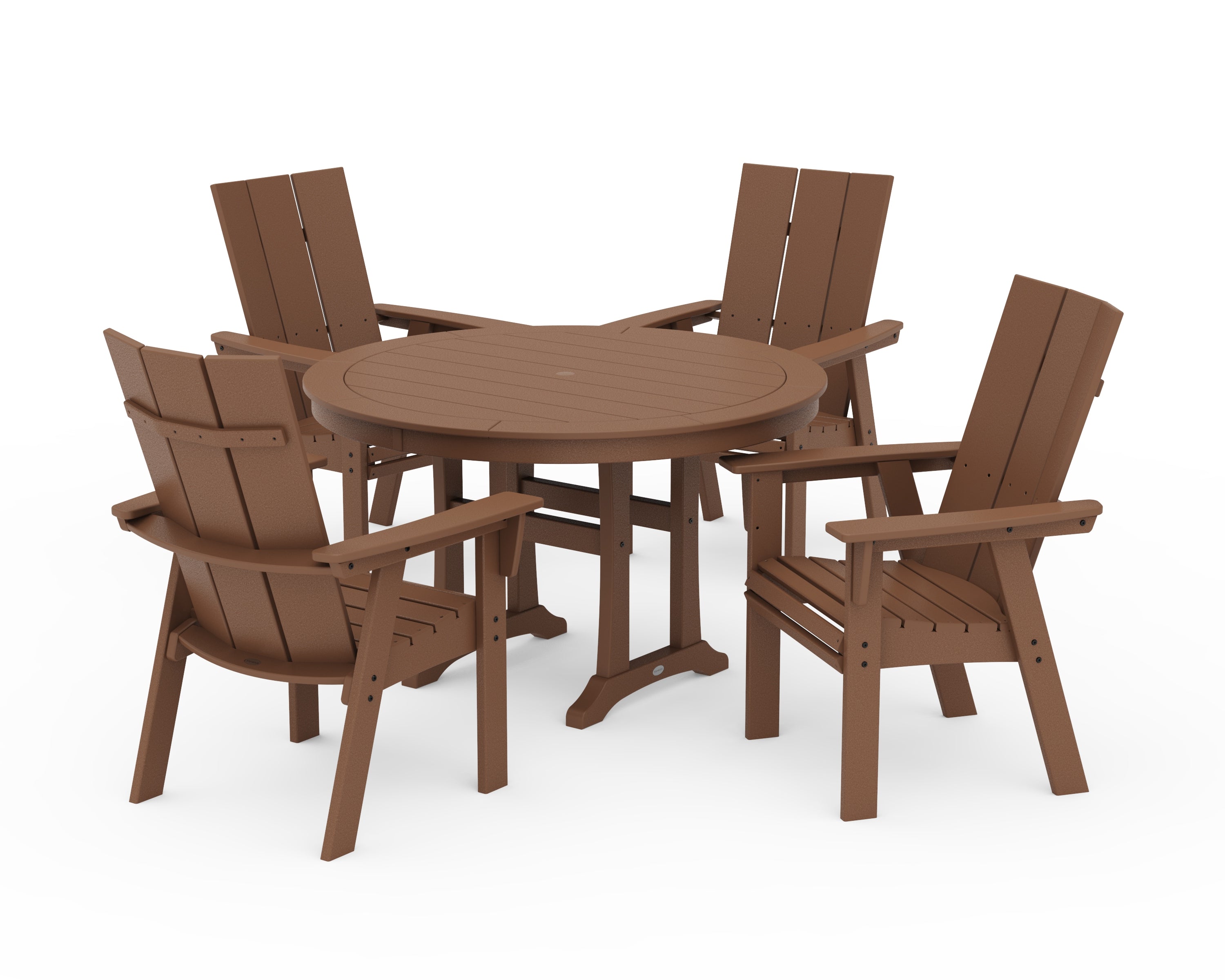 POLYWOOD Modern Curveback Adirondack 5-Piece Nautical Trestle Dining Set in Teak