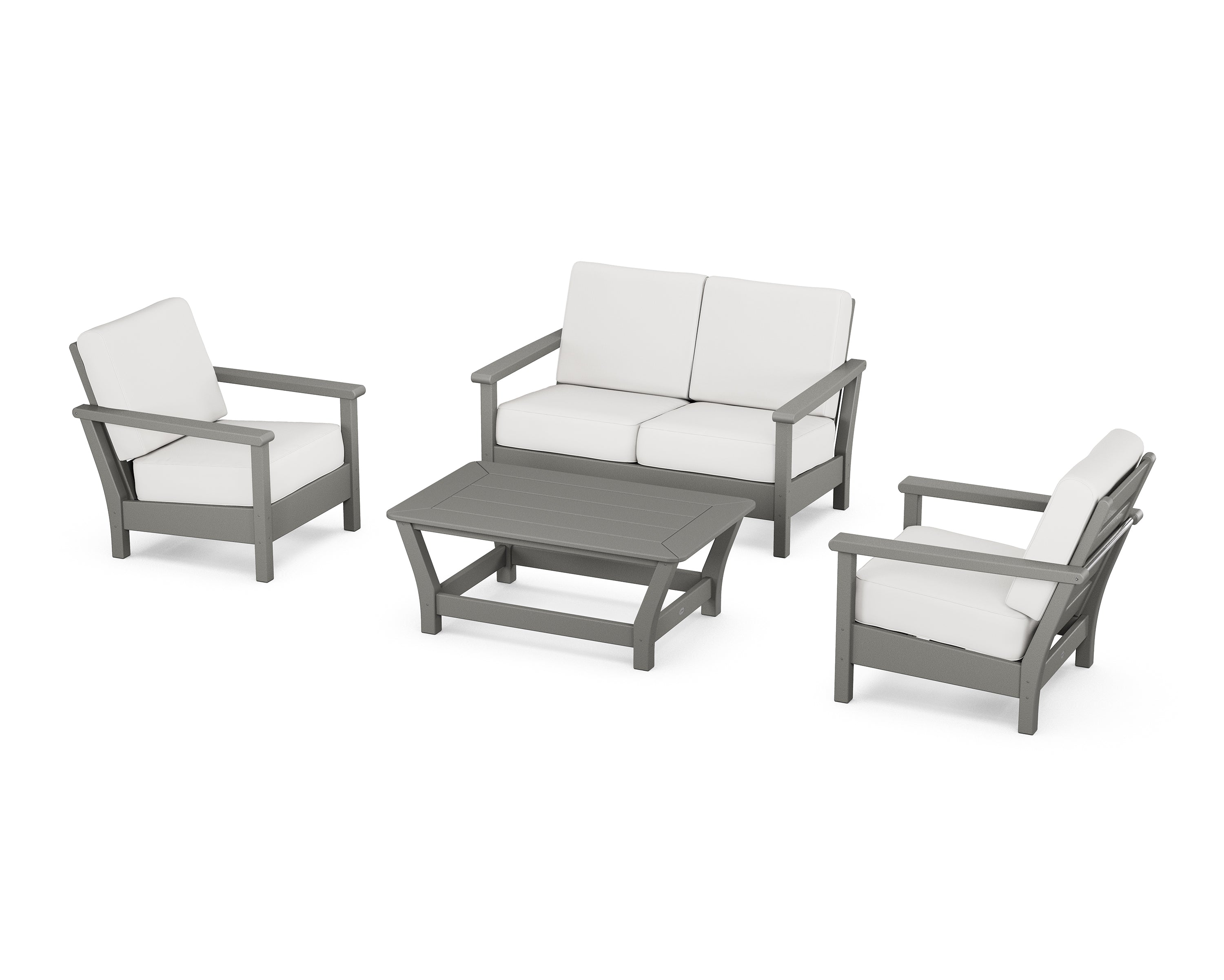 POLYWOOD Harbour 4-Piece Deep Seating Set in Slate Grey / Natural Linen