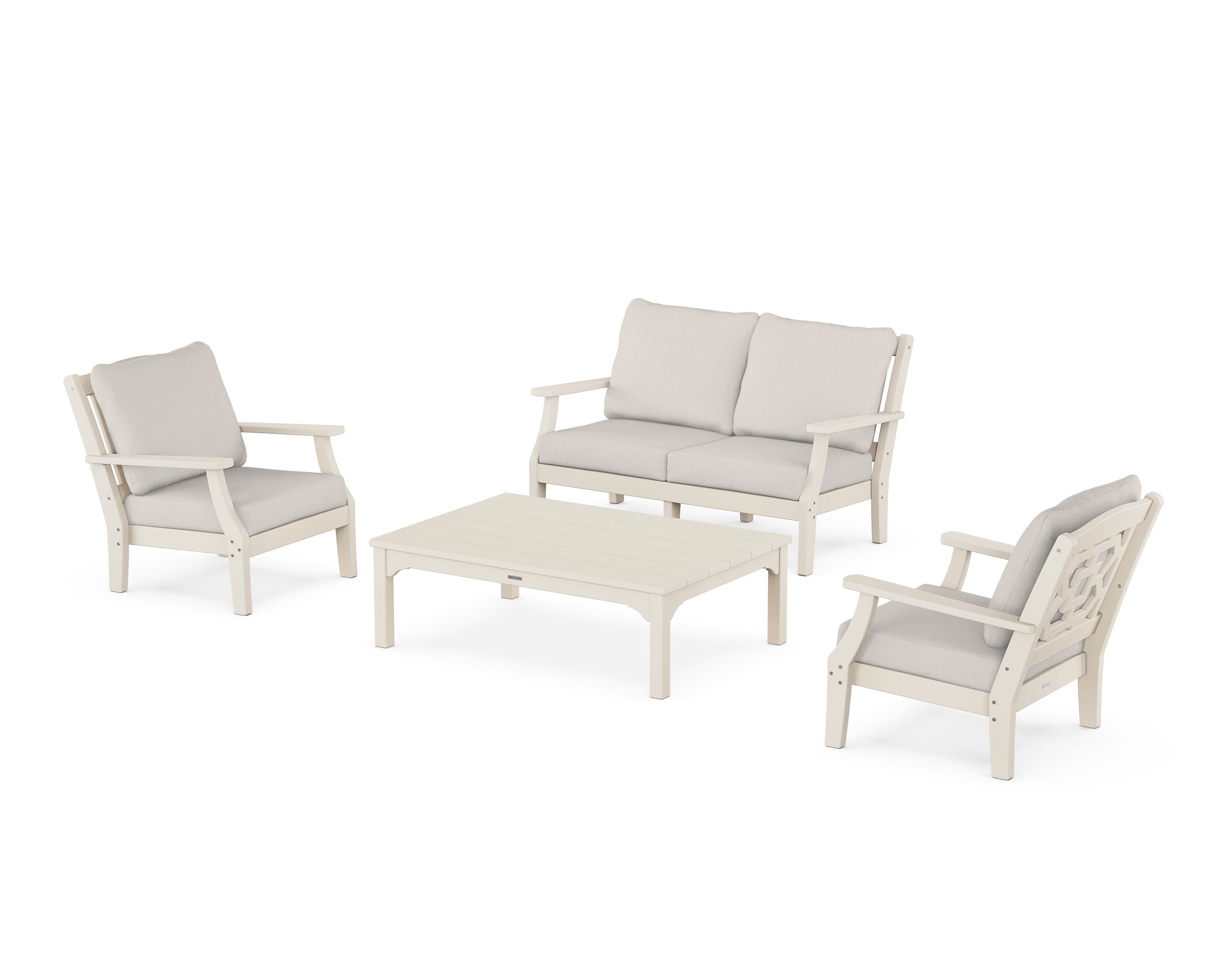 Martha Stewart by POLYWOOD Chinoiserie 4-Piece Deep Seating Set with Loveseat in Sand / Cast Ash
