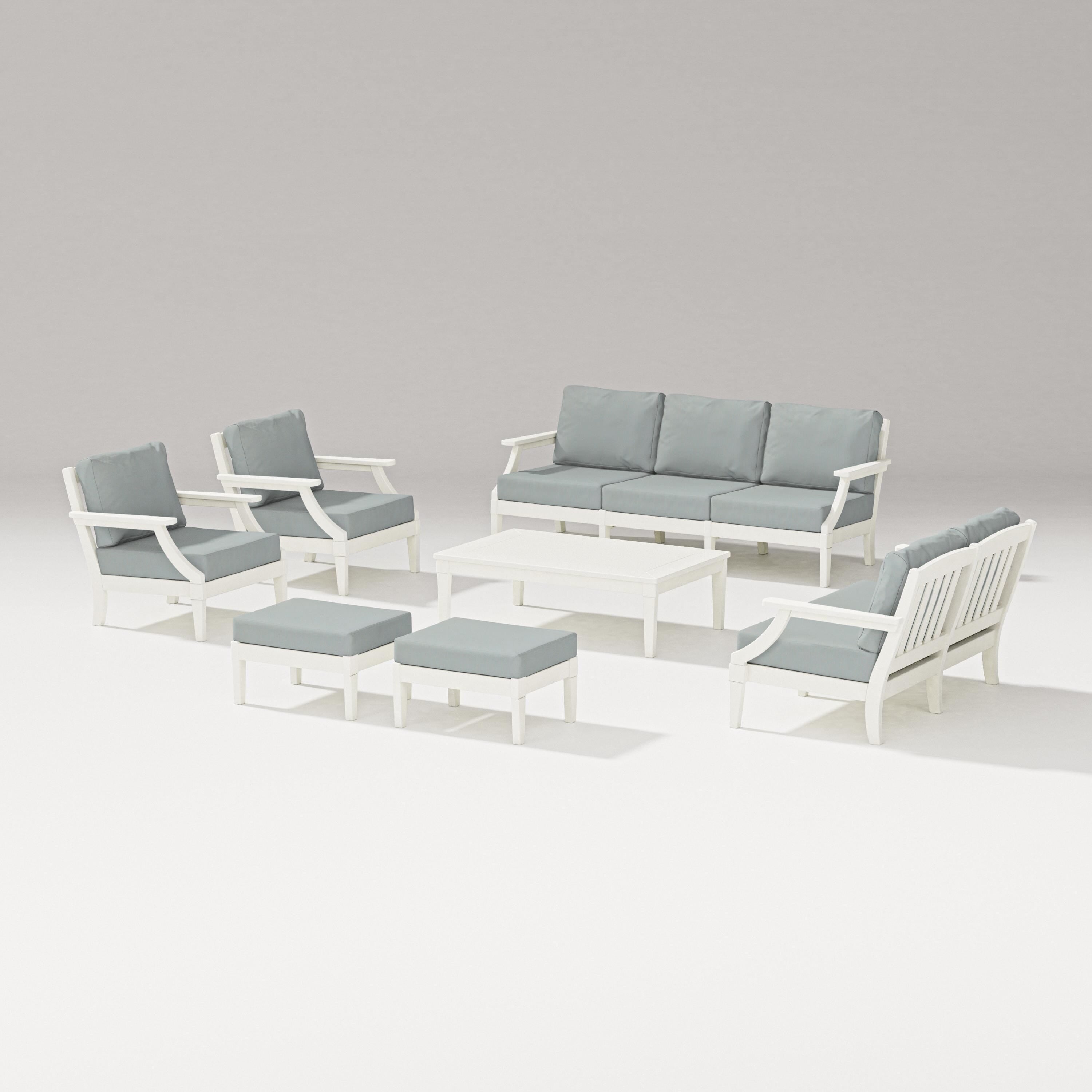 PW Designer Series Estate 7-Piece Lounge Sofa Set in Vintage White / Spa