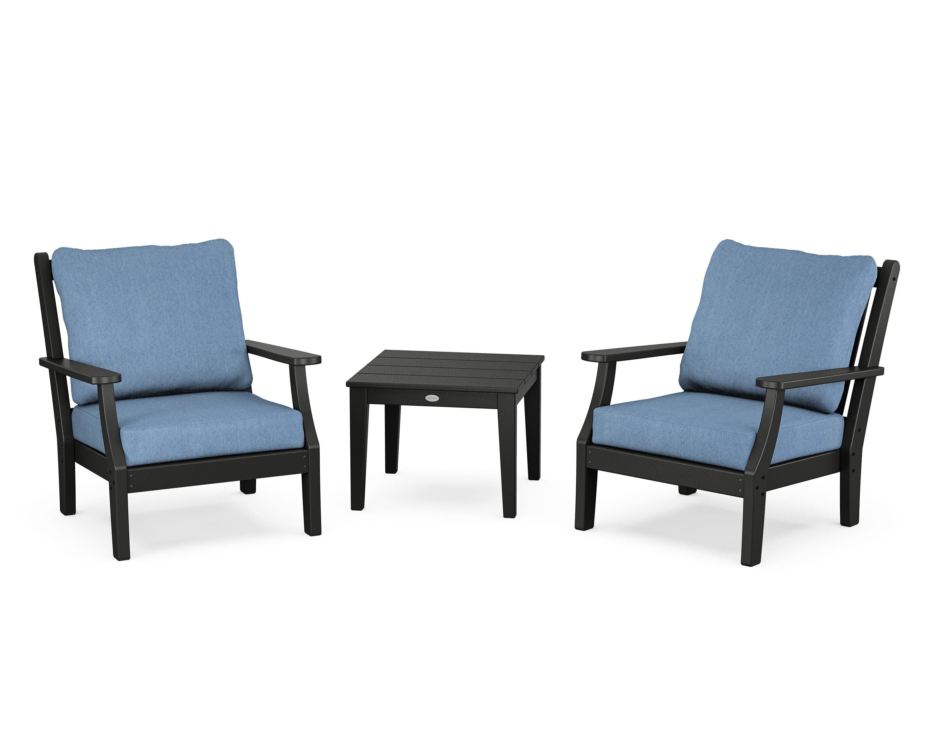 Country Living Wovendale 3-Piece Deep Seating Set in Black / Sky Blue