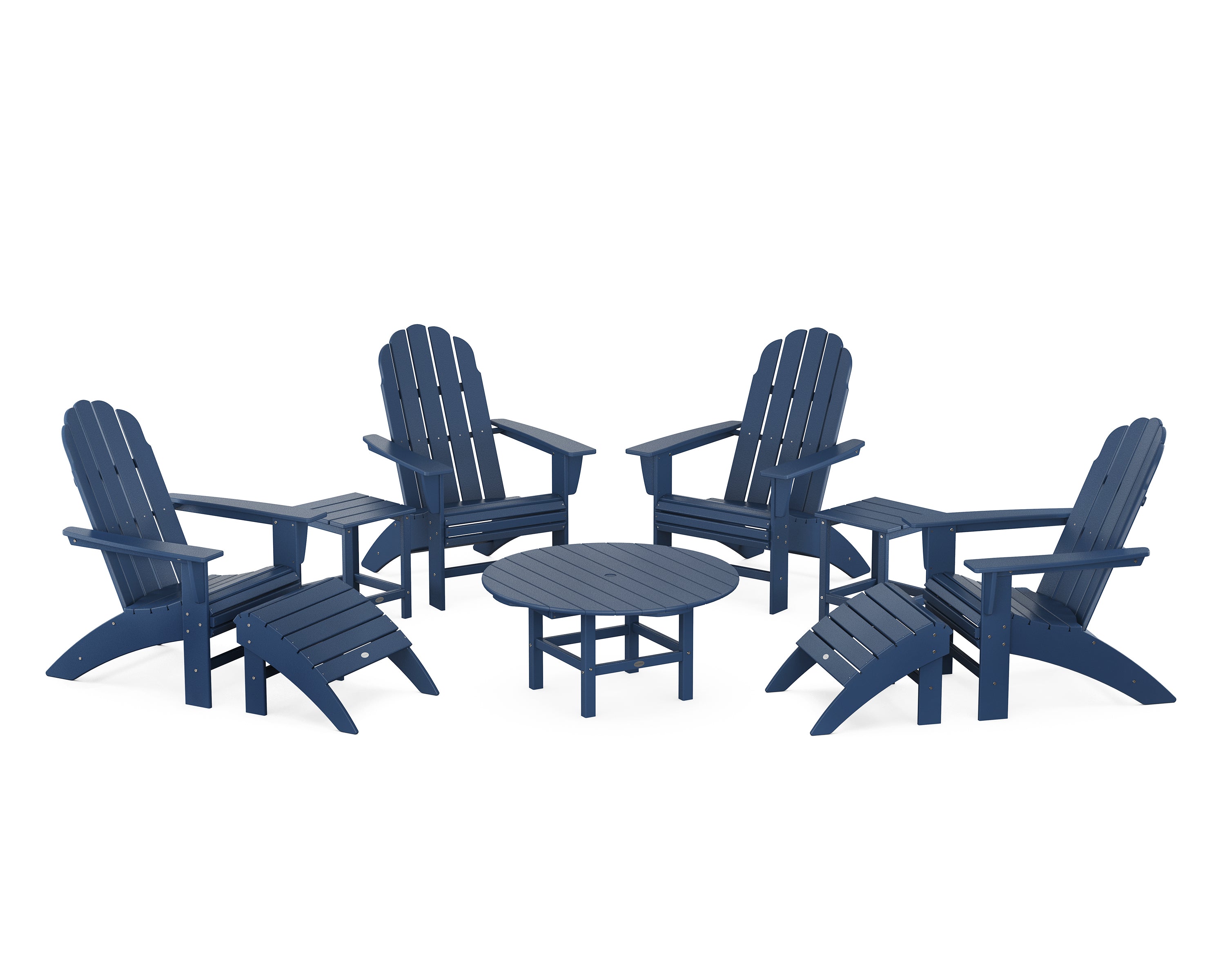 POLYWOOD Vineyard Curveback Adirondack Chair 9-Piece Conversation Set in Navy