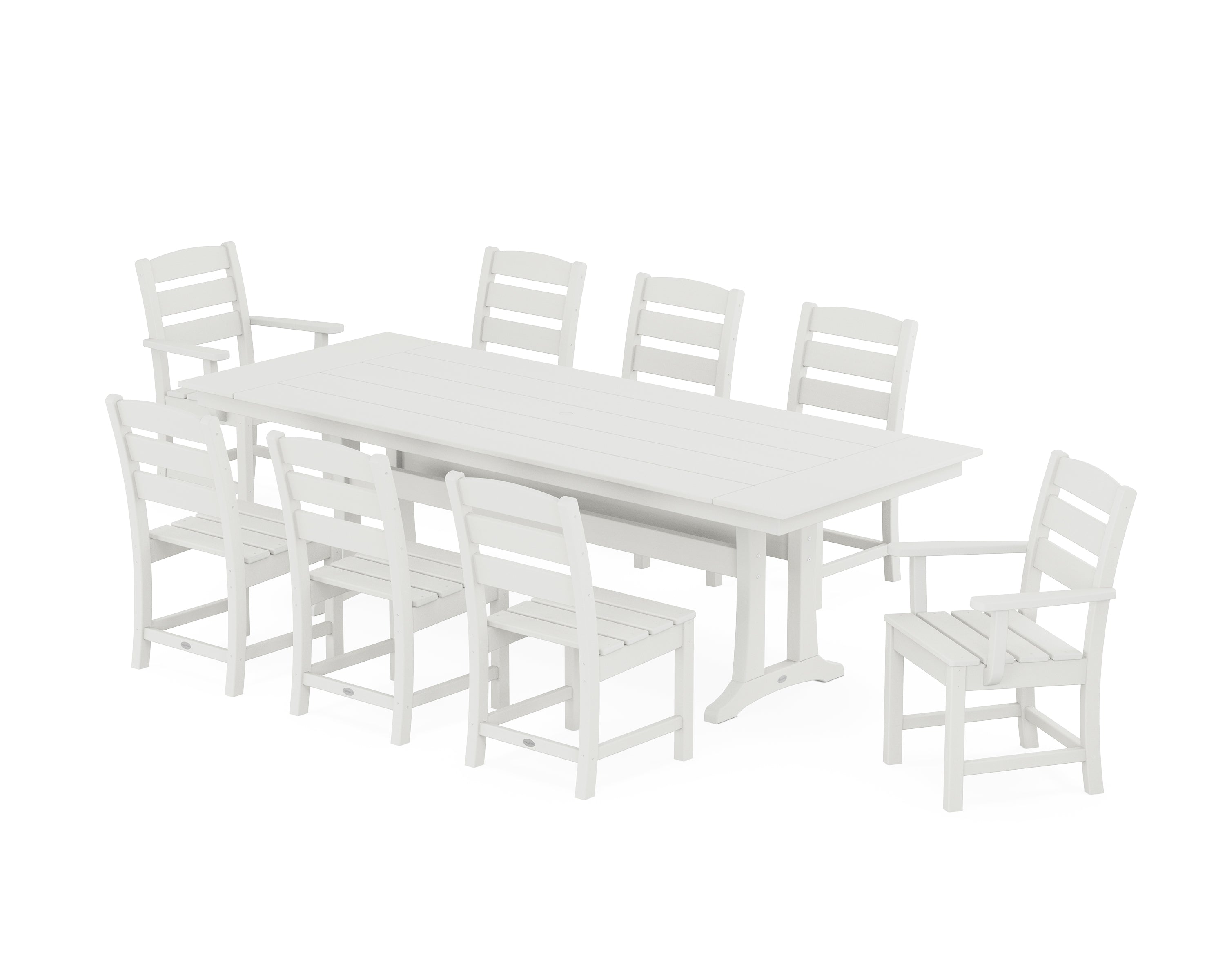 POLYWOOD Lakeside 9-Piece Farmhouse Dining Set with Trestle Legs in Vintage White