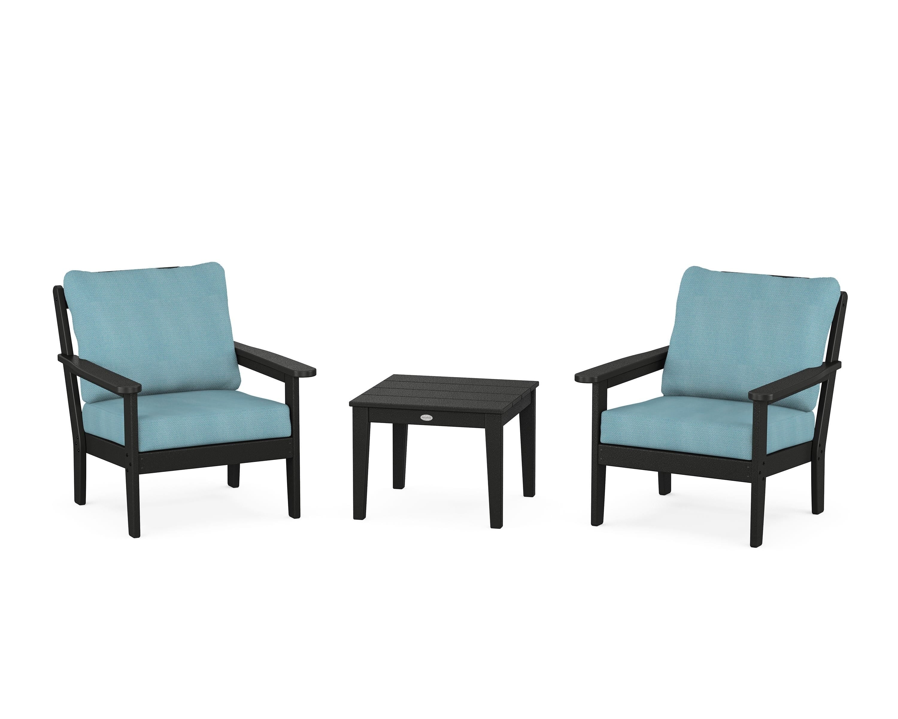 Country Living Cottage 3-Piece Deep Seating Set in Black / Lattice Sky Blue