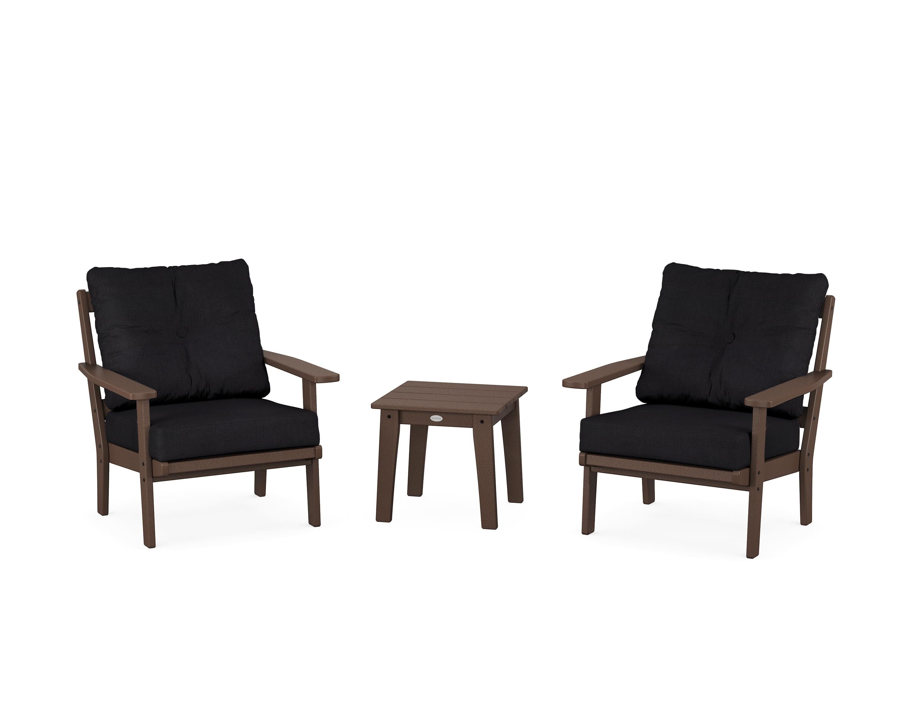 POLYWOOD Prairie 3-Piece Deep Seating Set in Mahogany / Midnight Linen