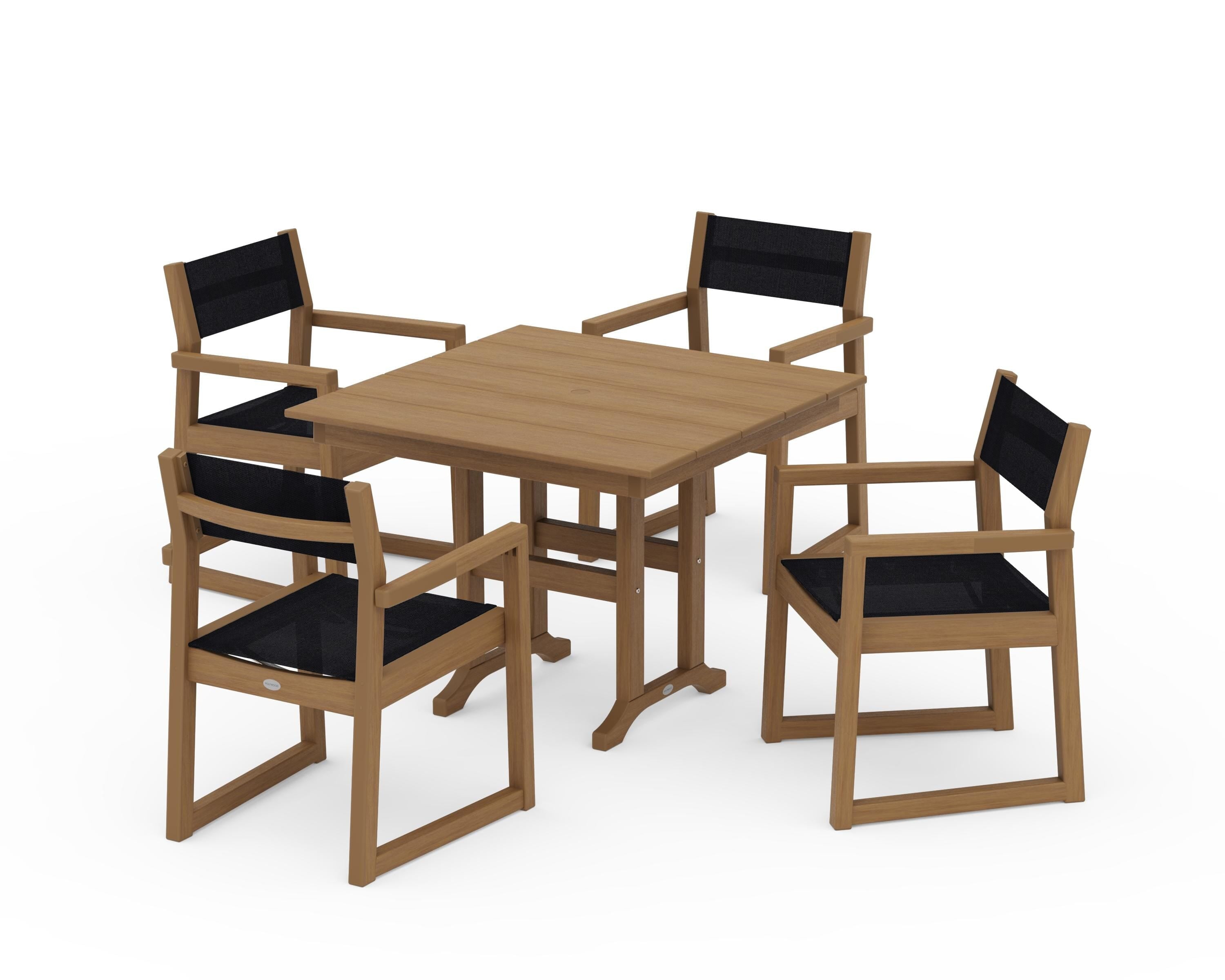 POLYWOOD EDGE Sling Arm Chair 5-Piece Farmhouse Dining Set in Natural / Black Sling
