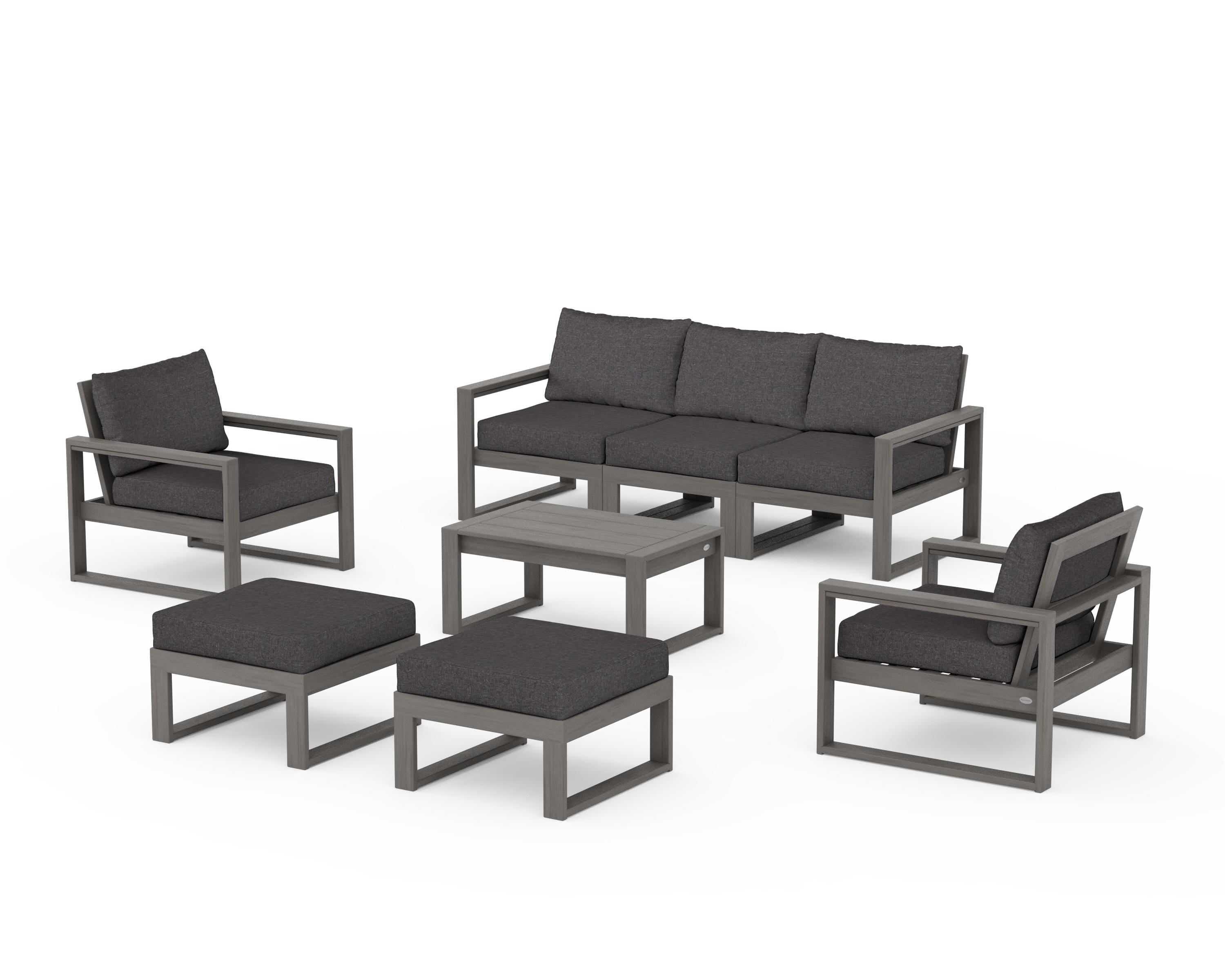 POLYWOOD EDGE Sectional 8-Piece Lounge Sofa Set in Driftwood / Ash Charcoal