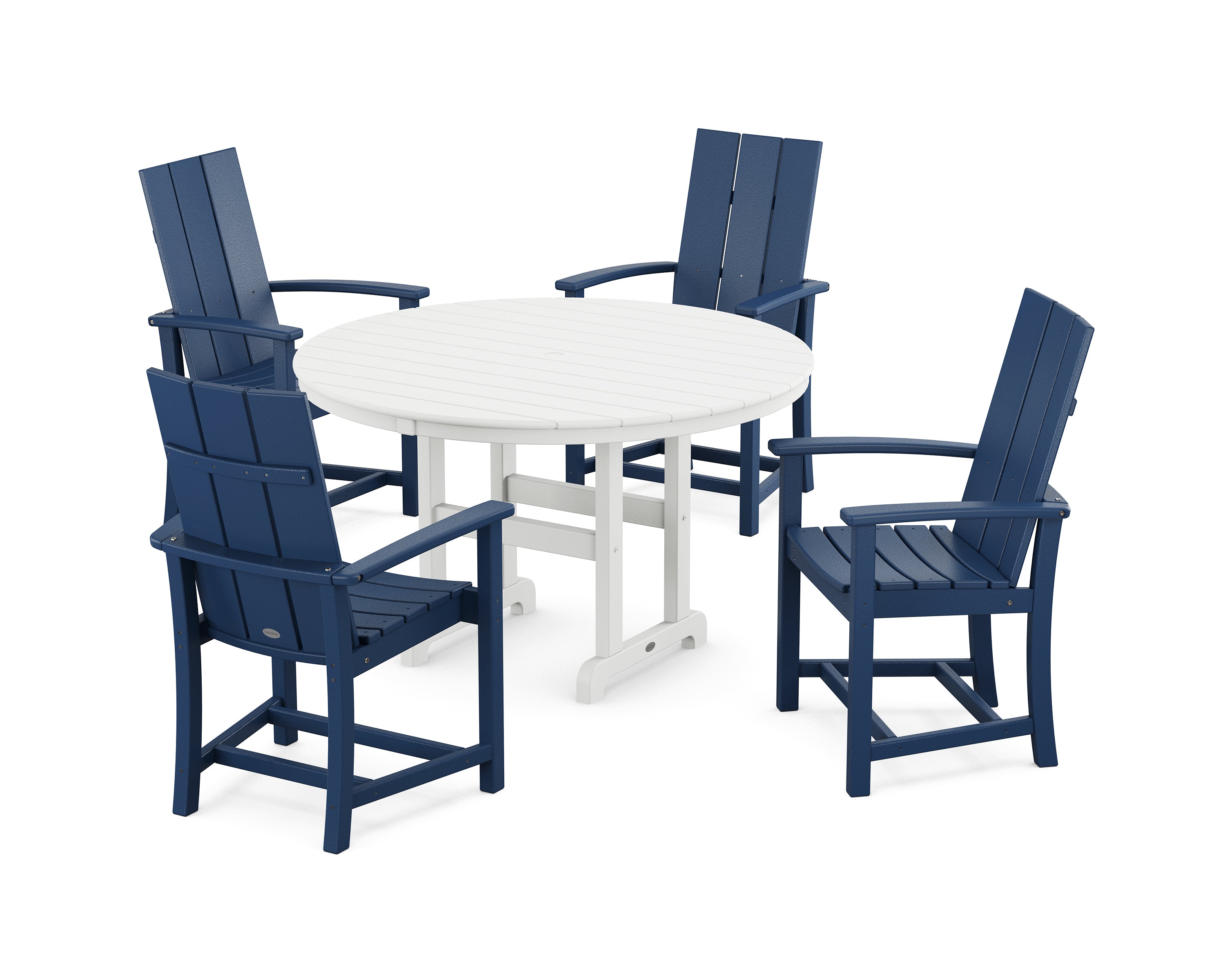 POLYWOOD® Modern Adirondack 5-Piece Round Farmhouse Dining Set in Navy / White