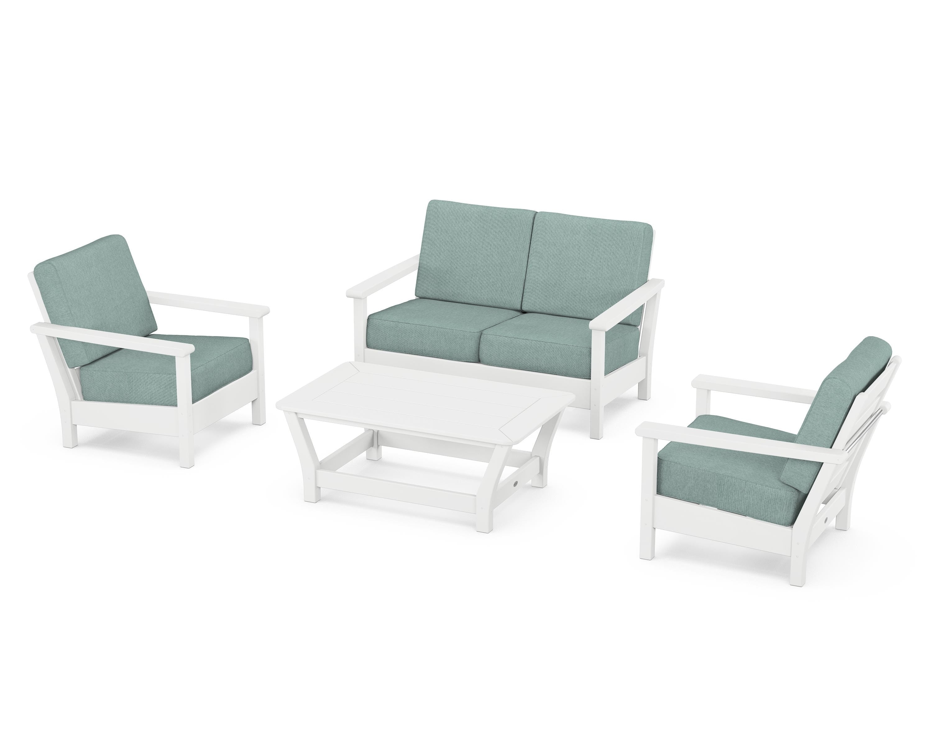 POLYWOOD Harbour 4-Piece Deep Seating Set in White / Glacier Spa