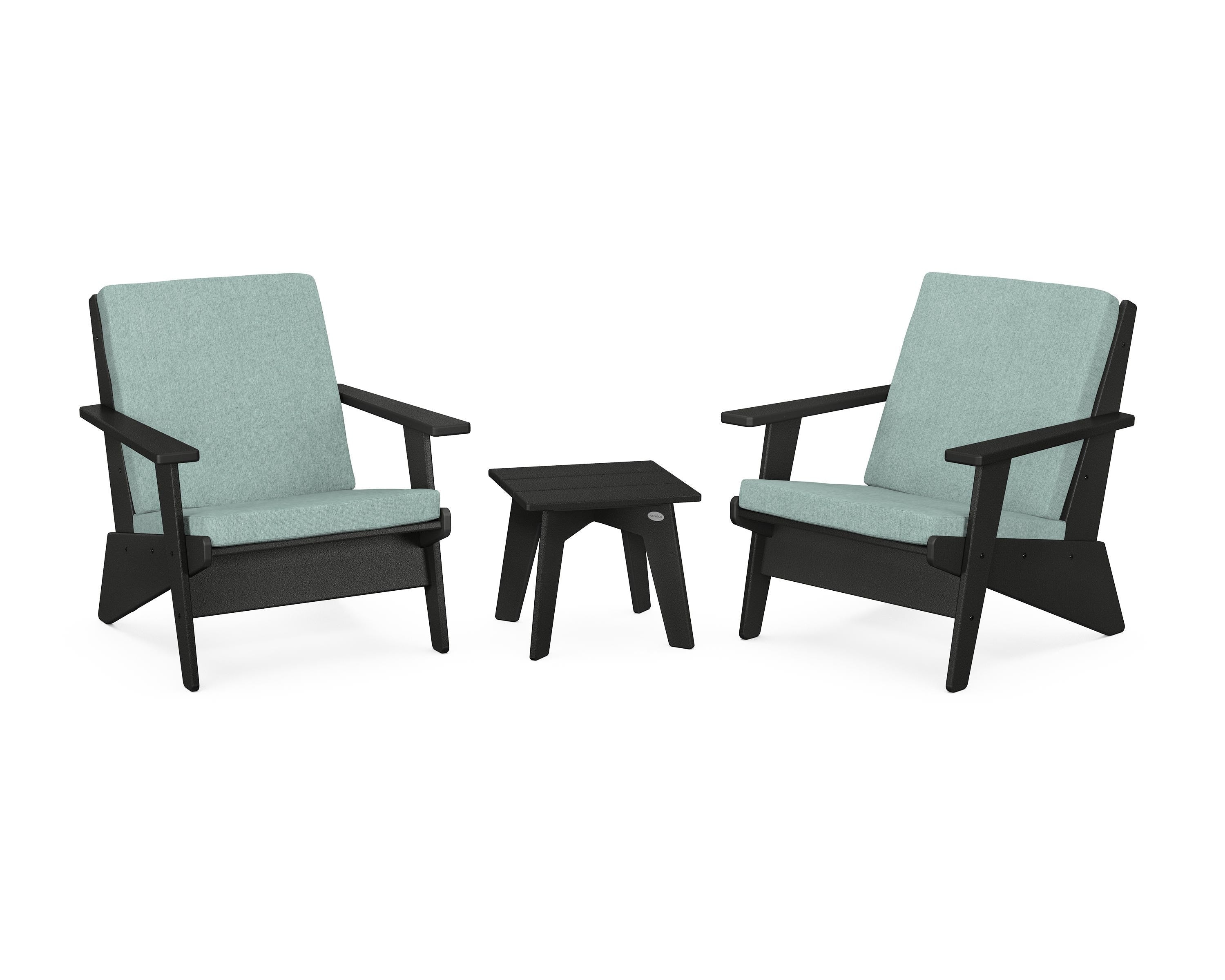 POLYWOOD Riviera Modern Lounge 3-Piece Set in Black / Glacier Spa