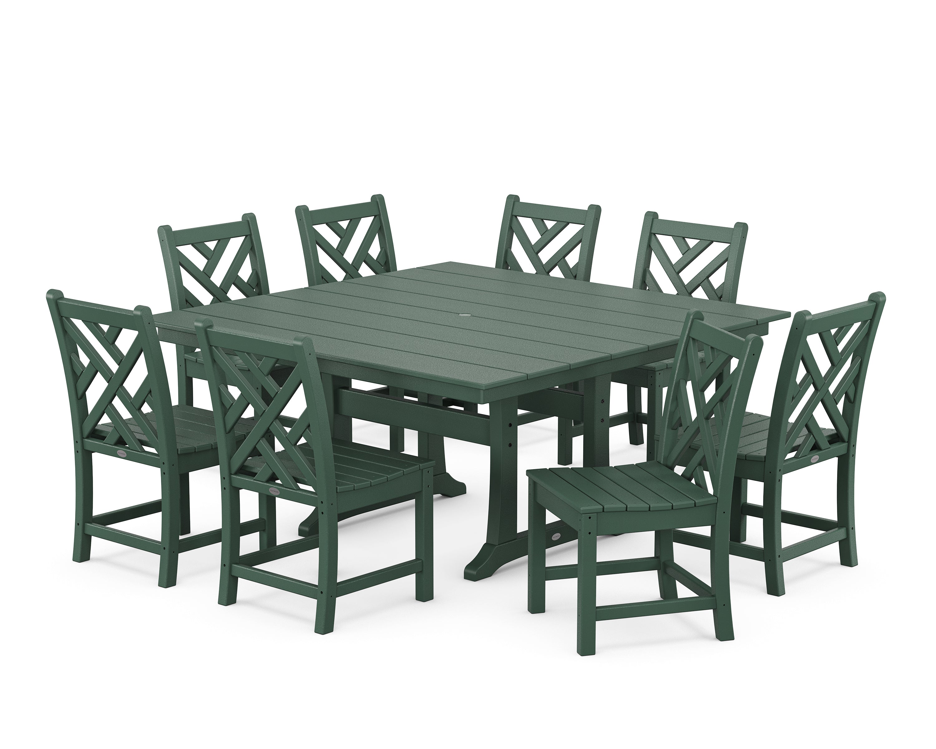 POLYWOOD Chippendale 9-Piece Farmhouse Trestle Dining Set in Green