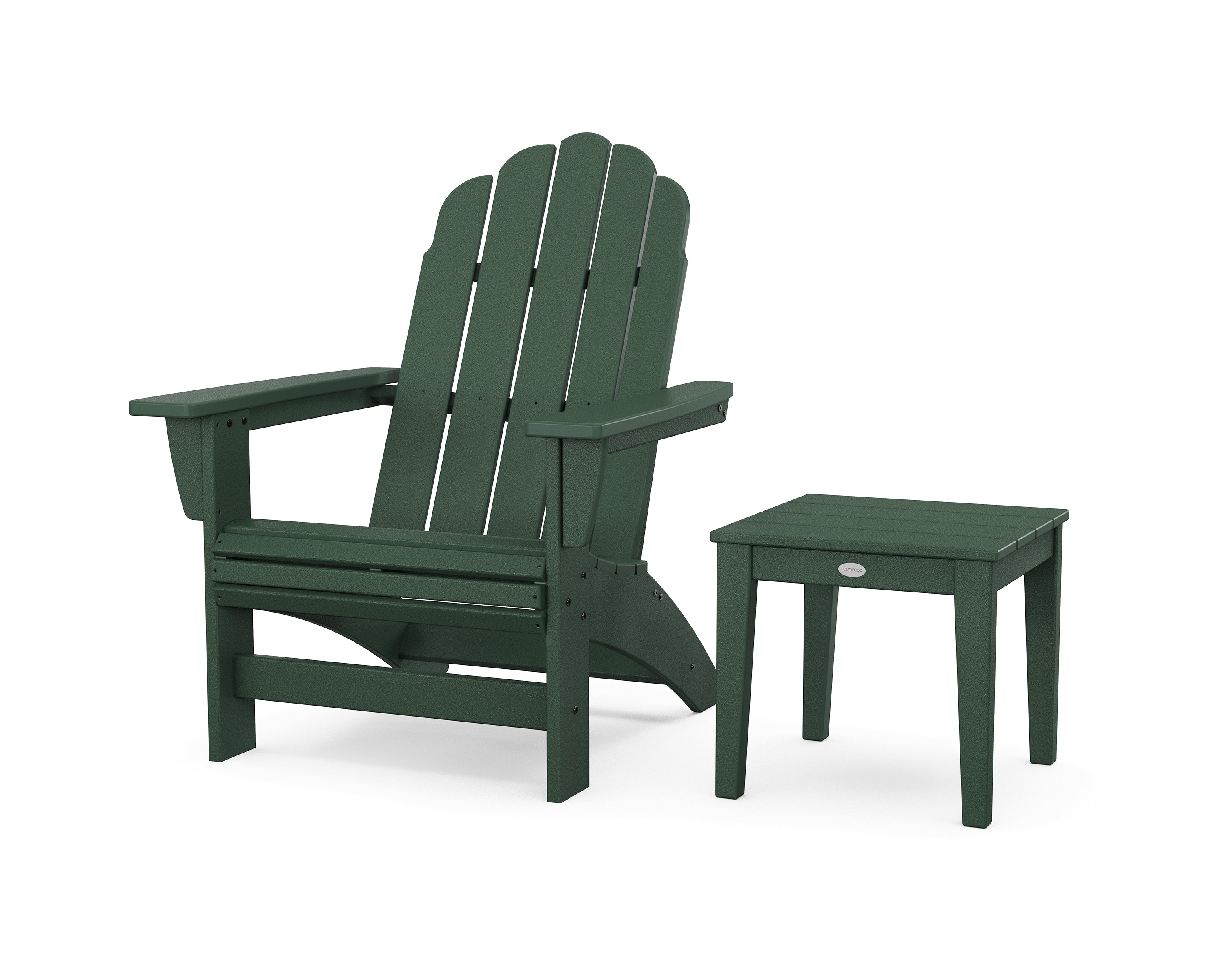 POLYWOOD® Vineyard Grand Adirondack Chair with Side Table in Green