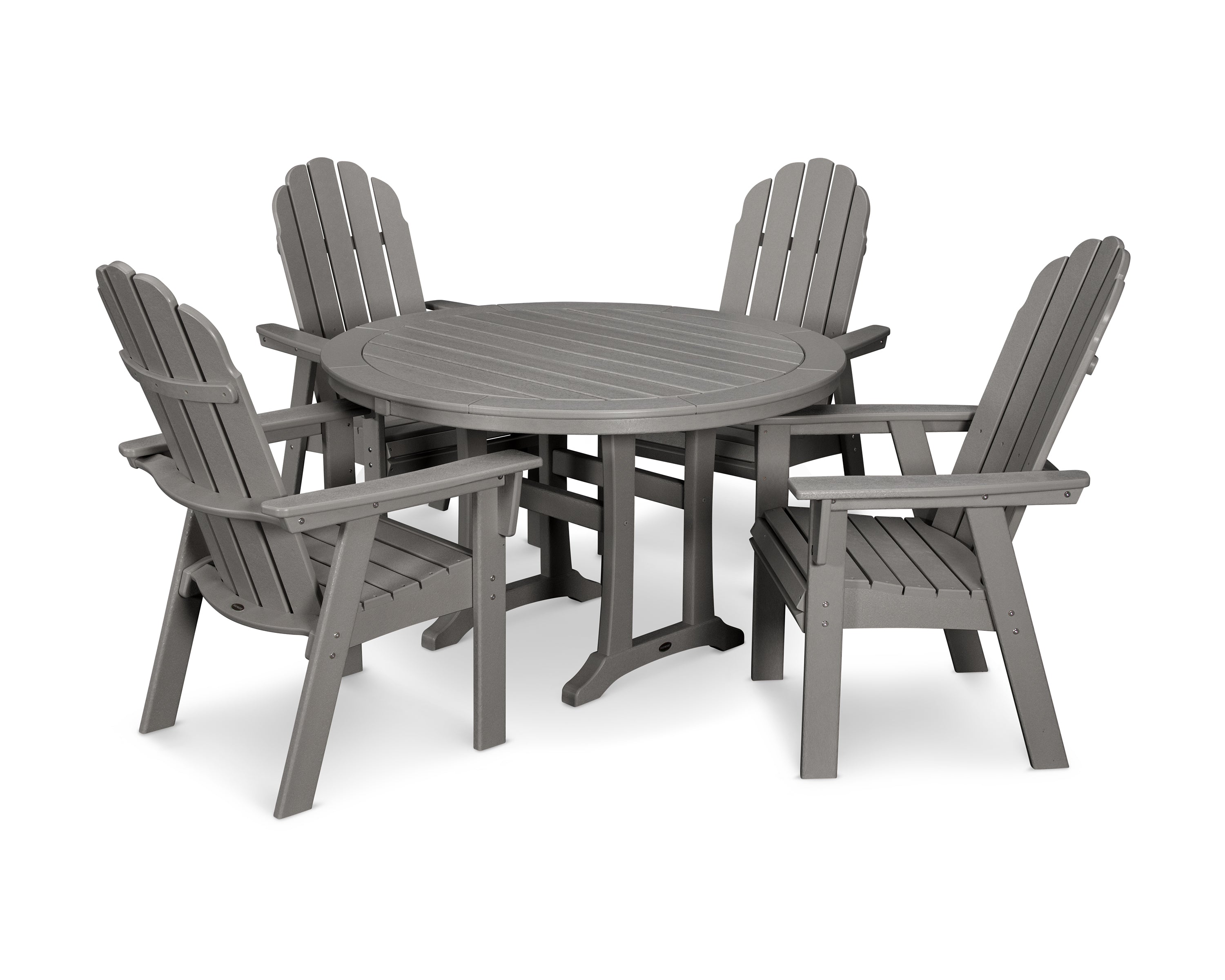 POLYWOOD® Vineyard Curveback Adirondack 5-Piece Nautical Trestle Dining Set in Slate Grey
