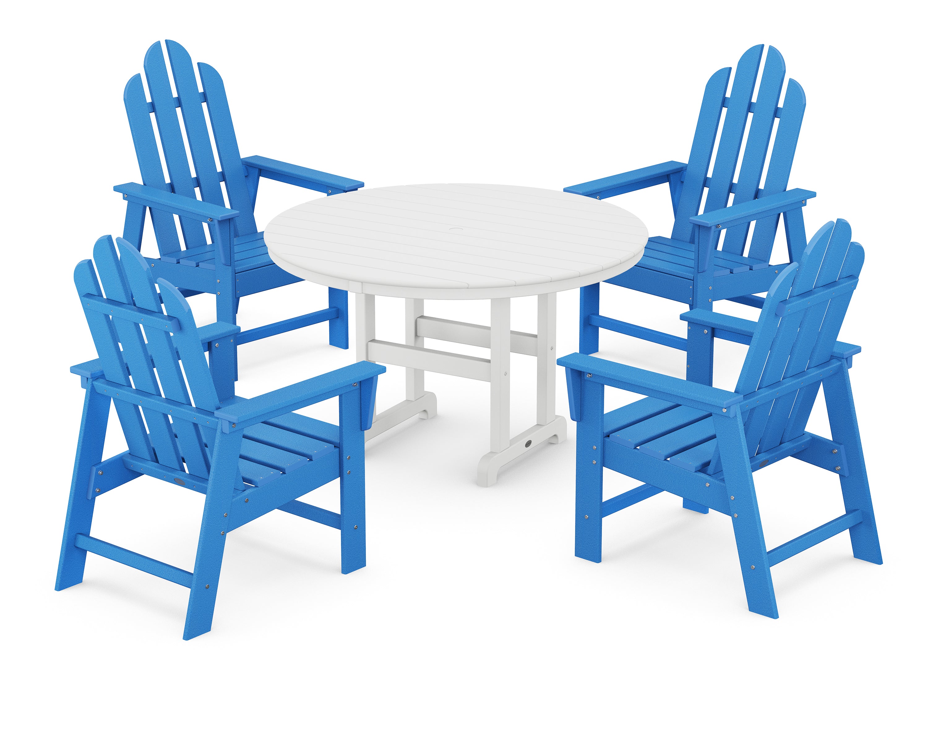 POLYWOOD® Long Island 5-Piece Round Farmhouse Dining Set in Pacific Blue / White