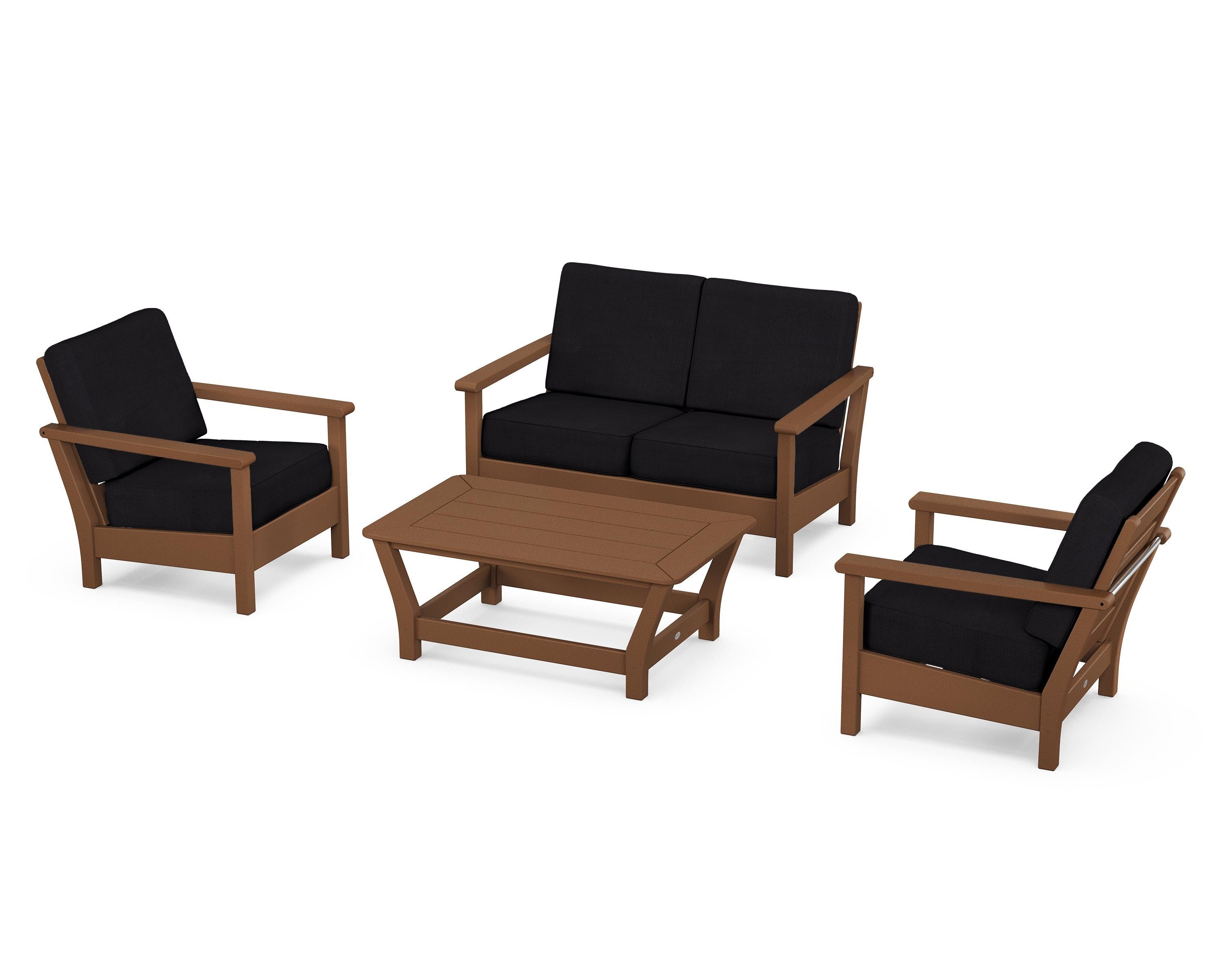 POLYWOOD Harbour 4-Piece Deep Seating Set in Teak / Midnight Linen