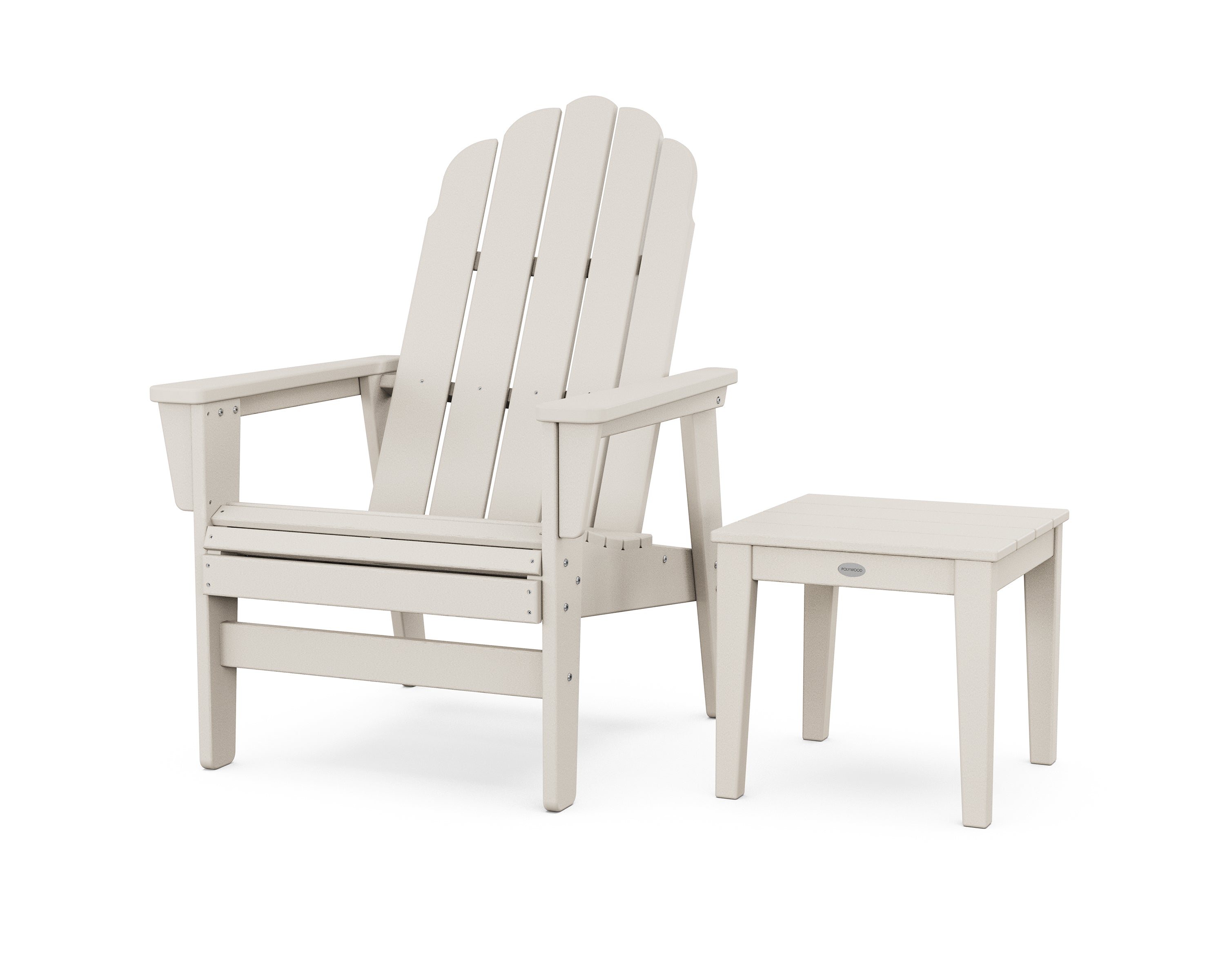 POLYWOOD Vineyard Grand Upright Adirondack Chair with Side Table in Sand
