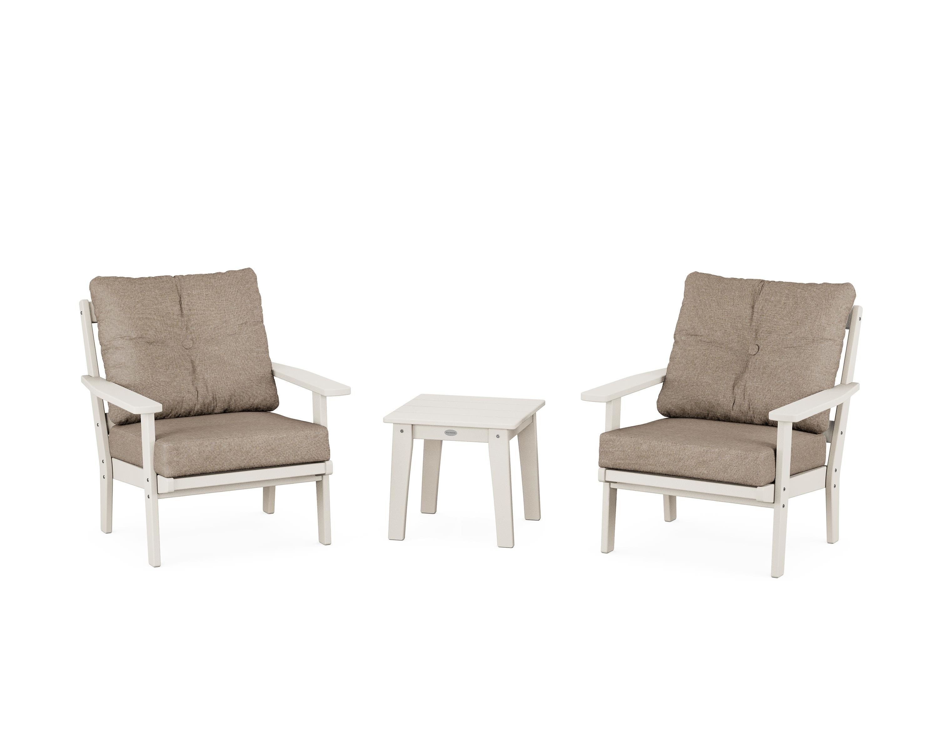 POLYWOOD Oxford 3-Piece Deep Seating Set in Sand / Spiced Burlap