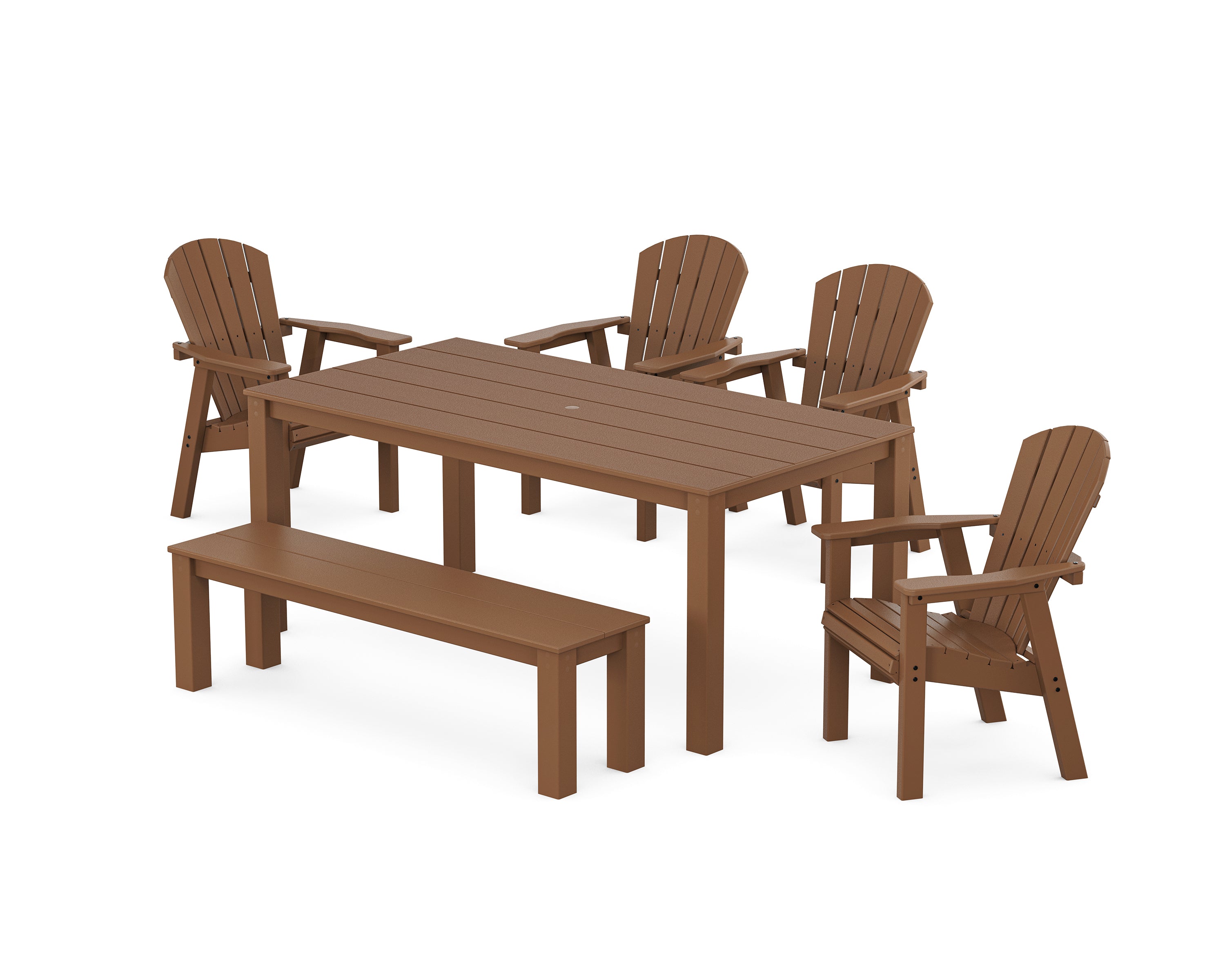 POLYWOOD Seashell 6-Piece Parsons Dining Set with Bench in Teak