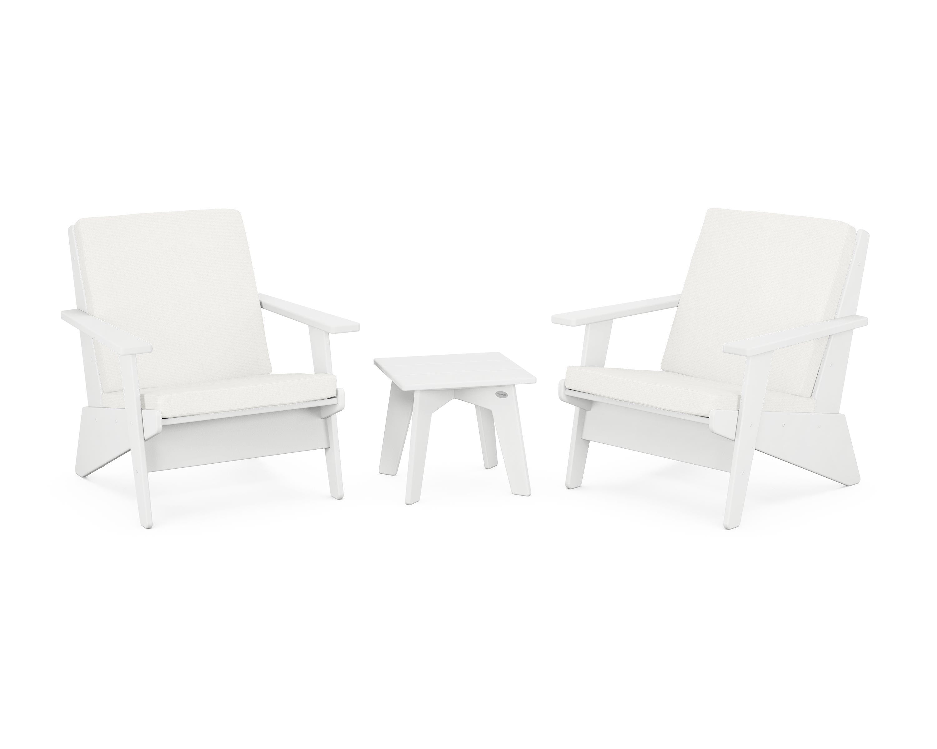 POLYWOOD Riviera Modern Lounge 3-Piece Set in White / Natural Linen
