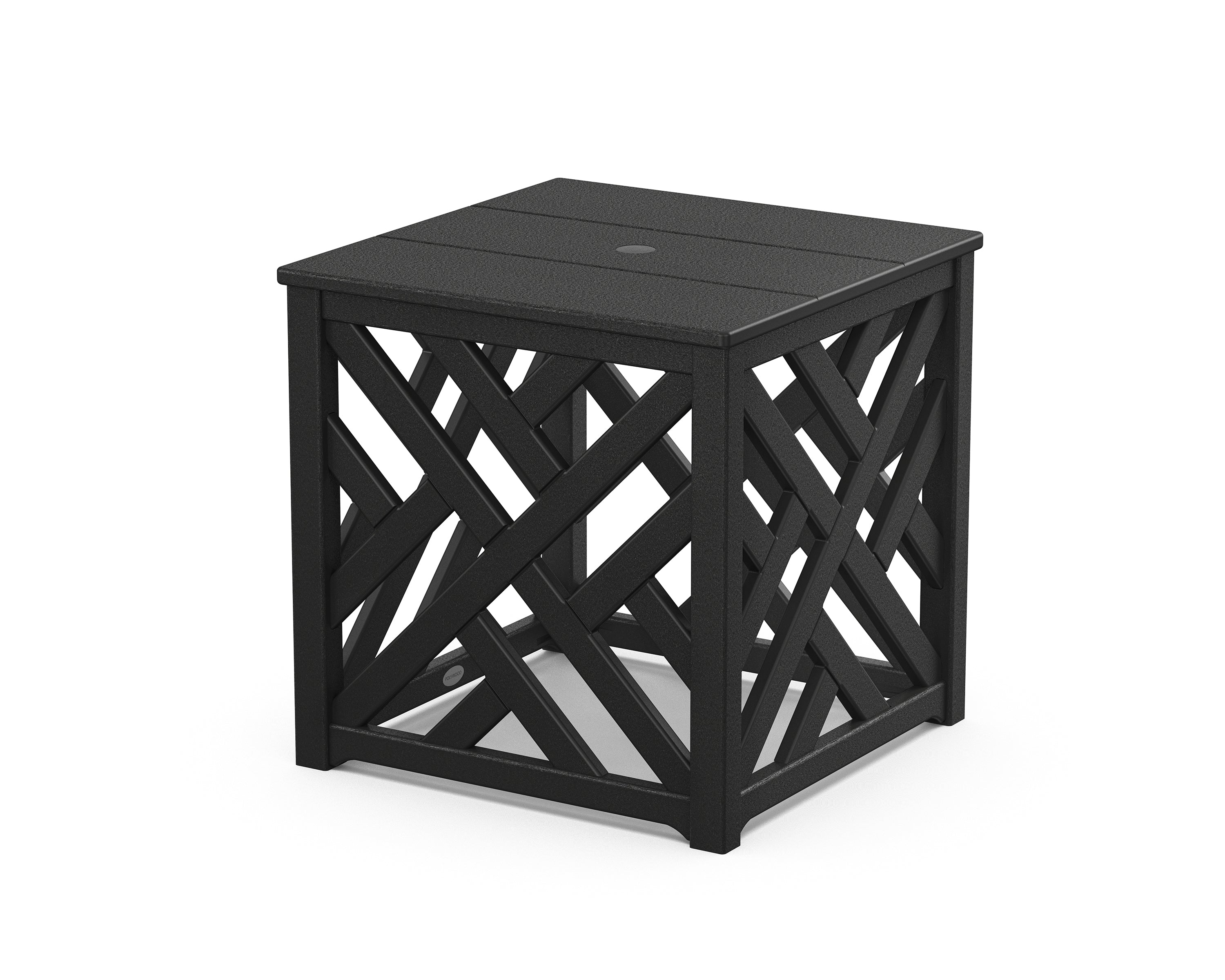 POLYWOOD Chippendale Umbrella Stand Accent Table in Black