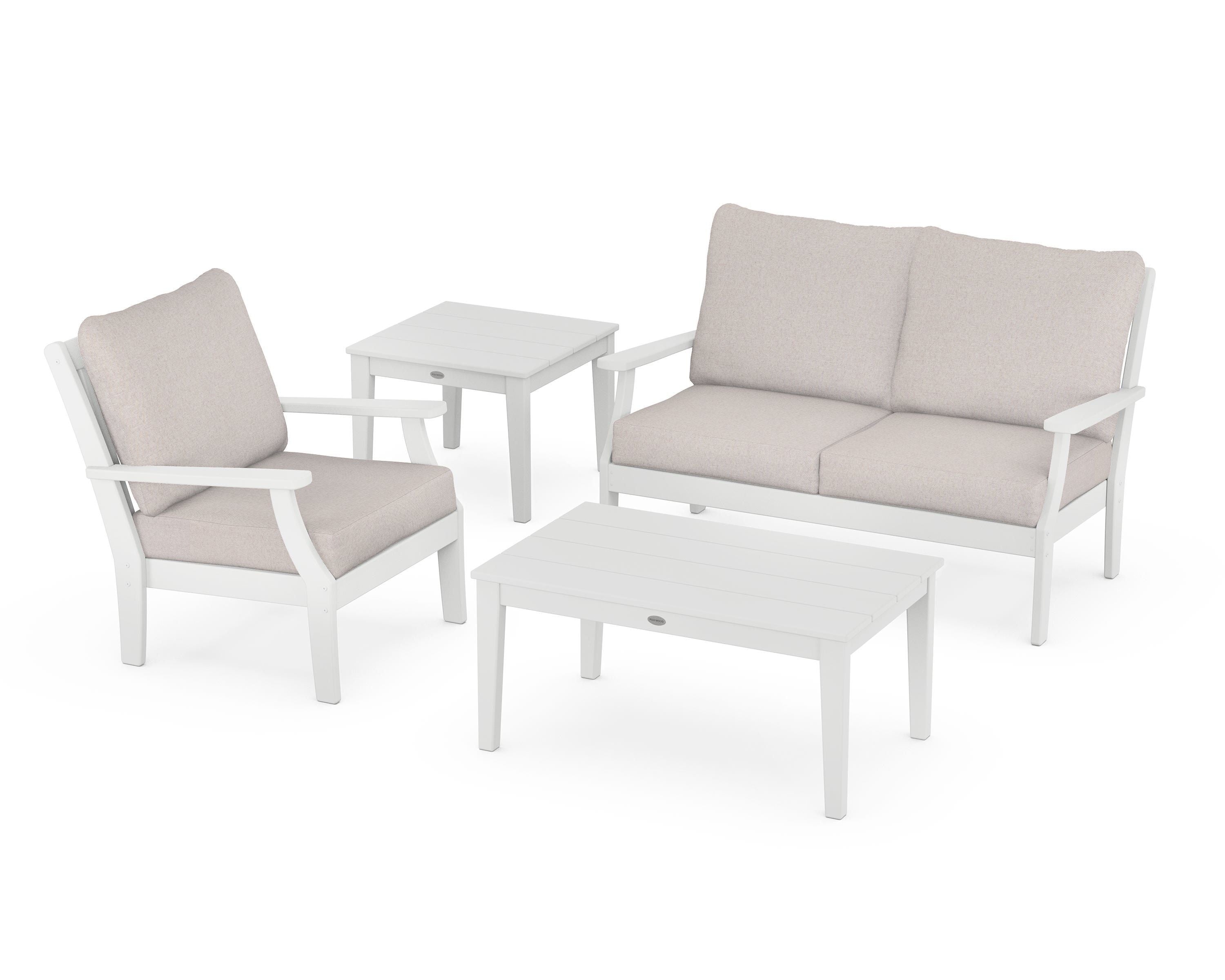 POLYWOOD Braxton 4-Piece Deep Seating Set in White / Dune Burlap