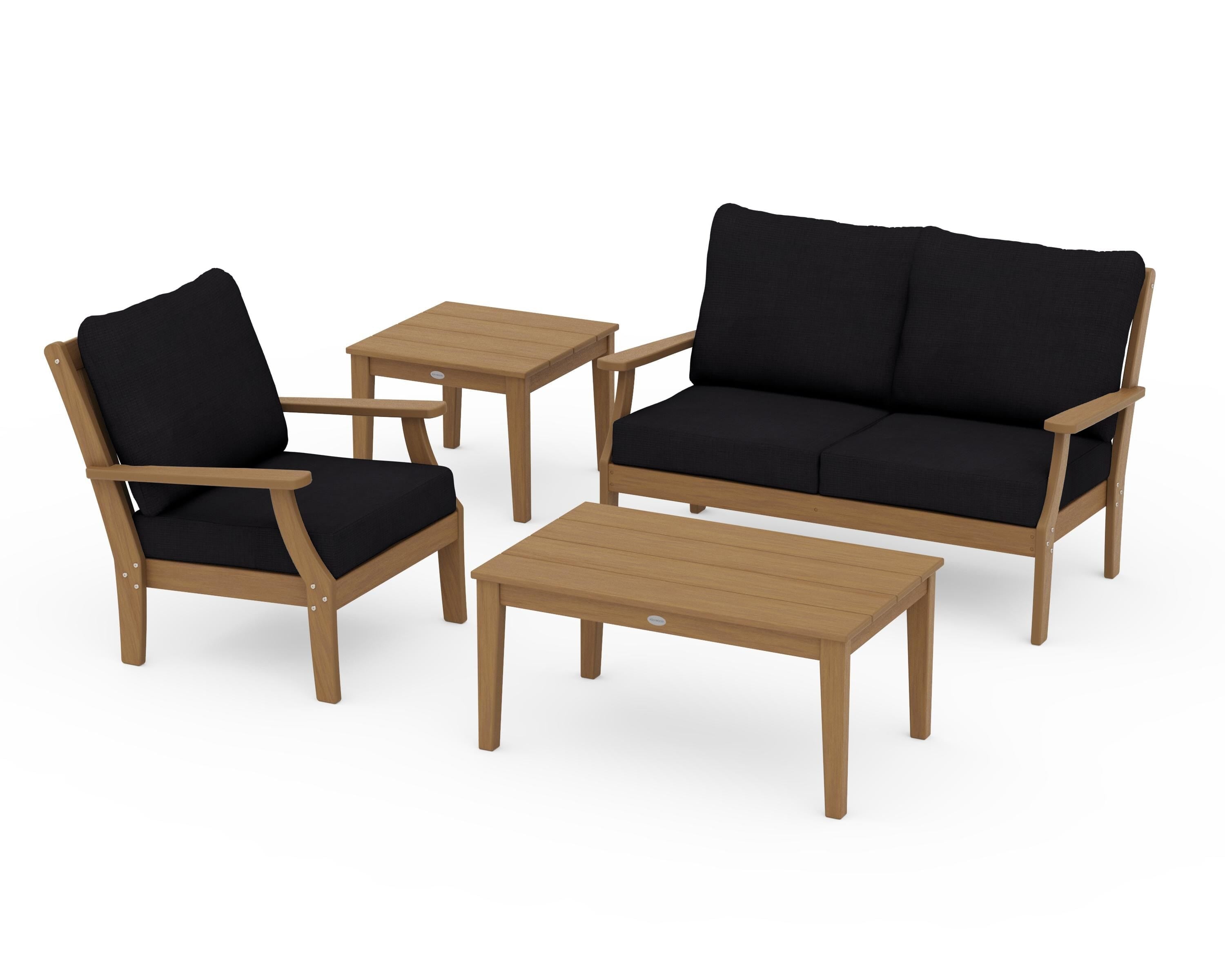 POLYWOOD Braxton 4-Piece Deep Seating Set in Natural / Midnight Linen