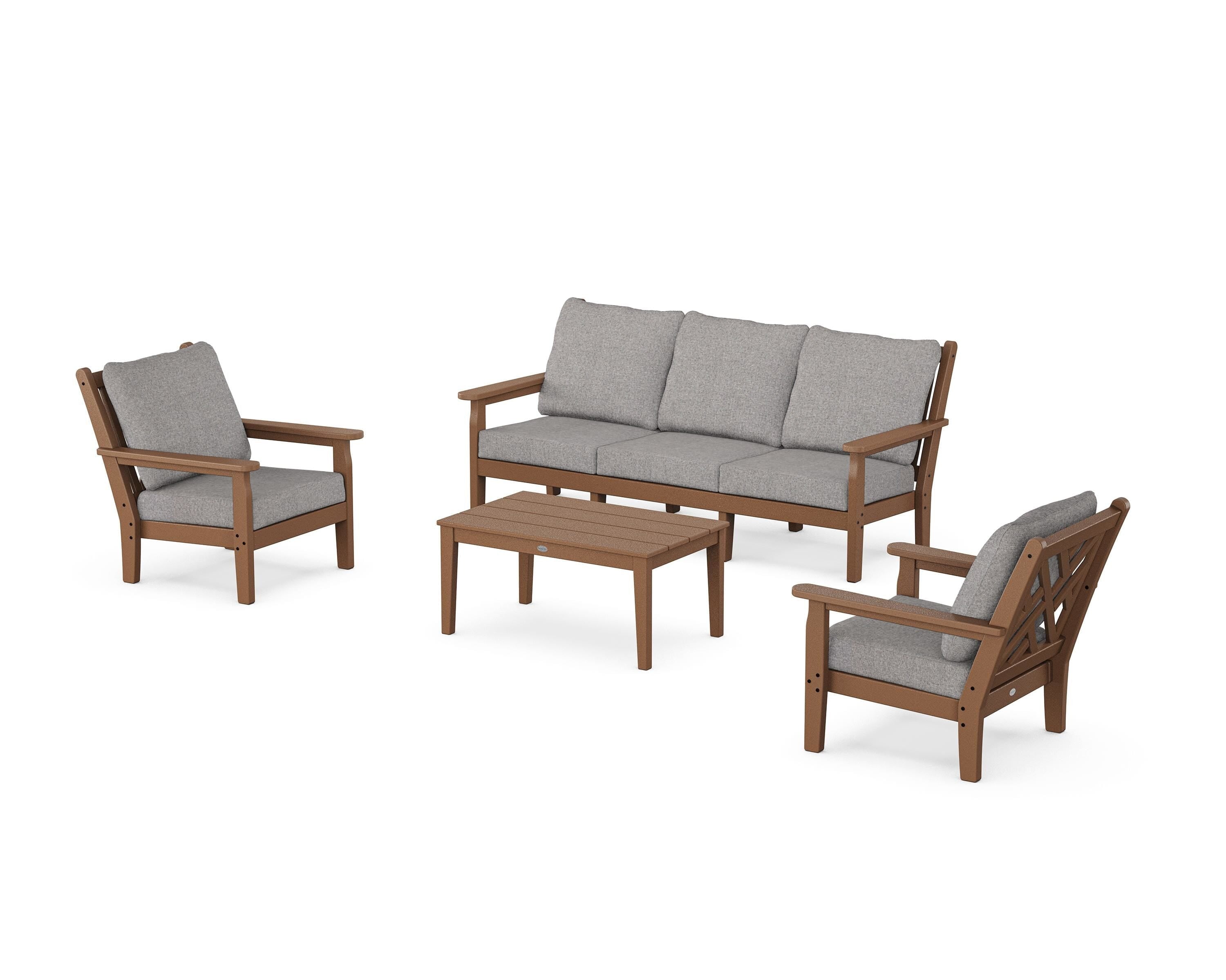 POLYWOOD Chippendale 4-Piece Deep Seating Set with Sofa in Teak / Grey Mist