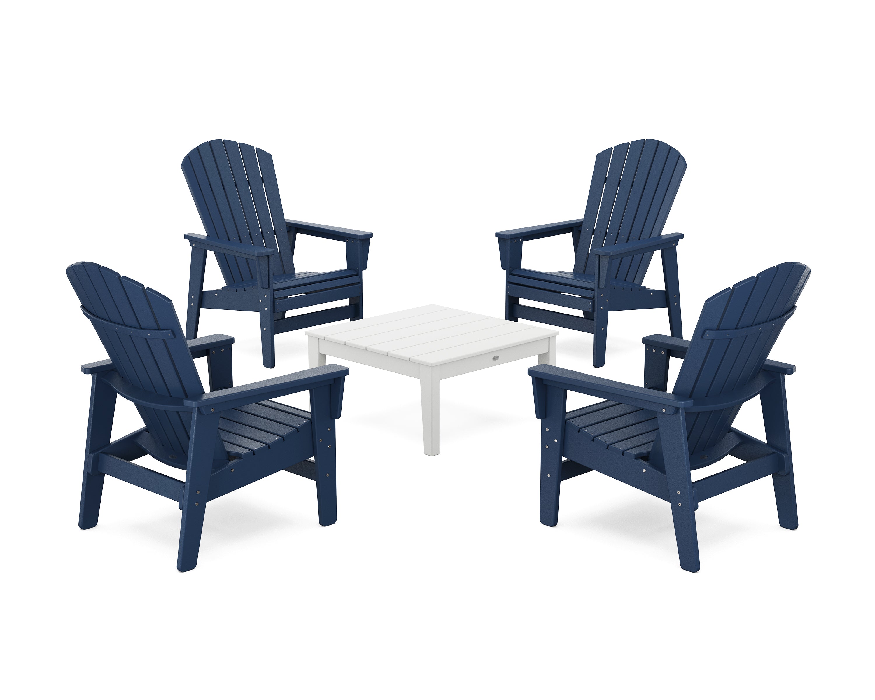 POLYWOOD 5-Piece Nautical Grand Upright Adirondack Chair Conversation Group in Navy / White