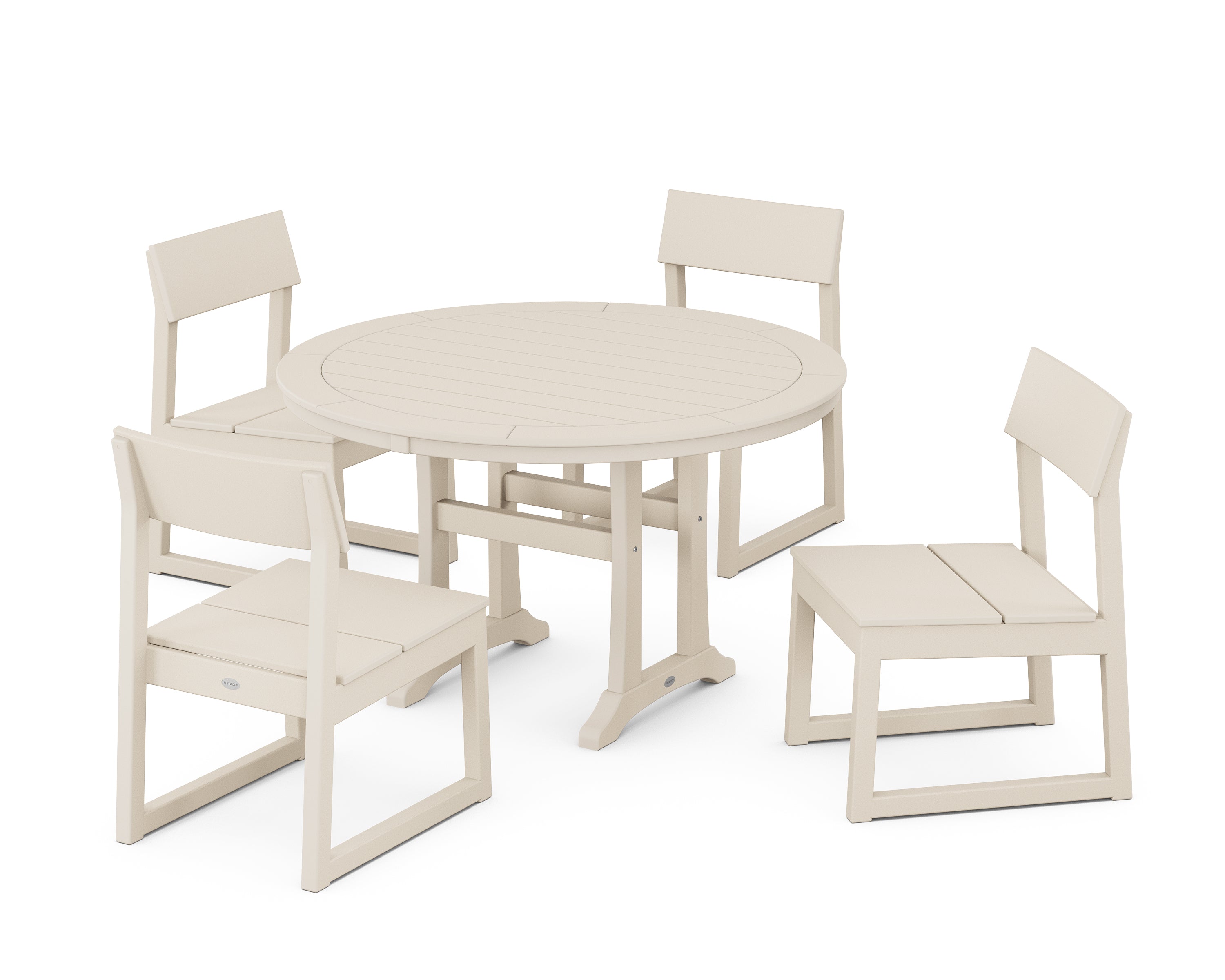 POLYWOOD® EDGE Side Chair 5-Piece Round Dining Set With Trestle Legs in Sand