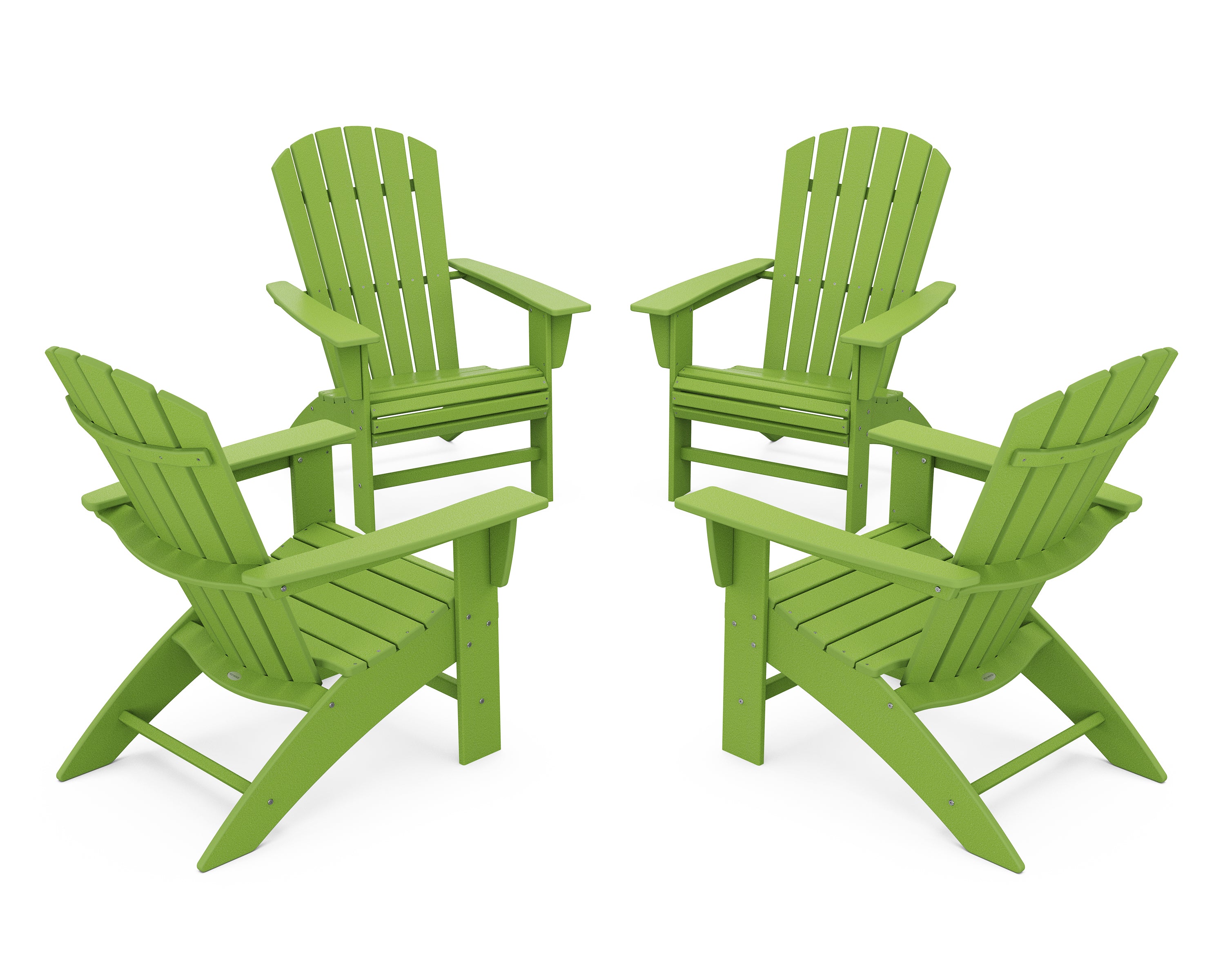 POLYWOOD 4-Piece Nautical Curveback Adirondack Chair Conversation Set in Lime