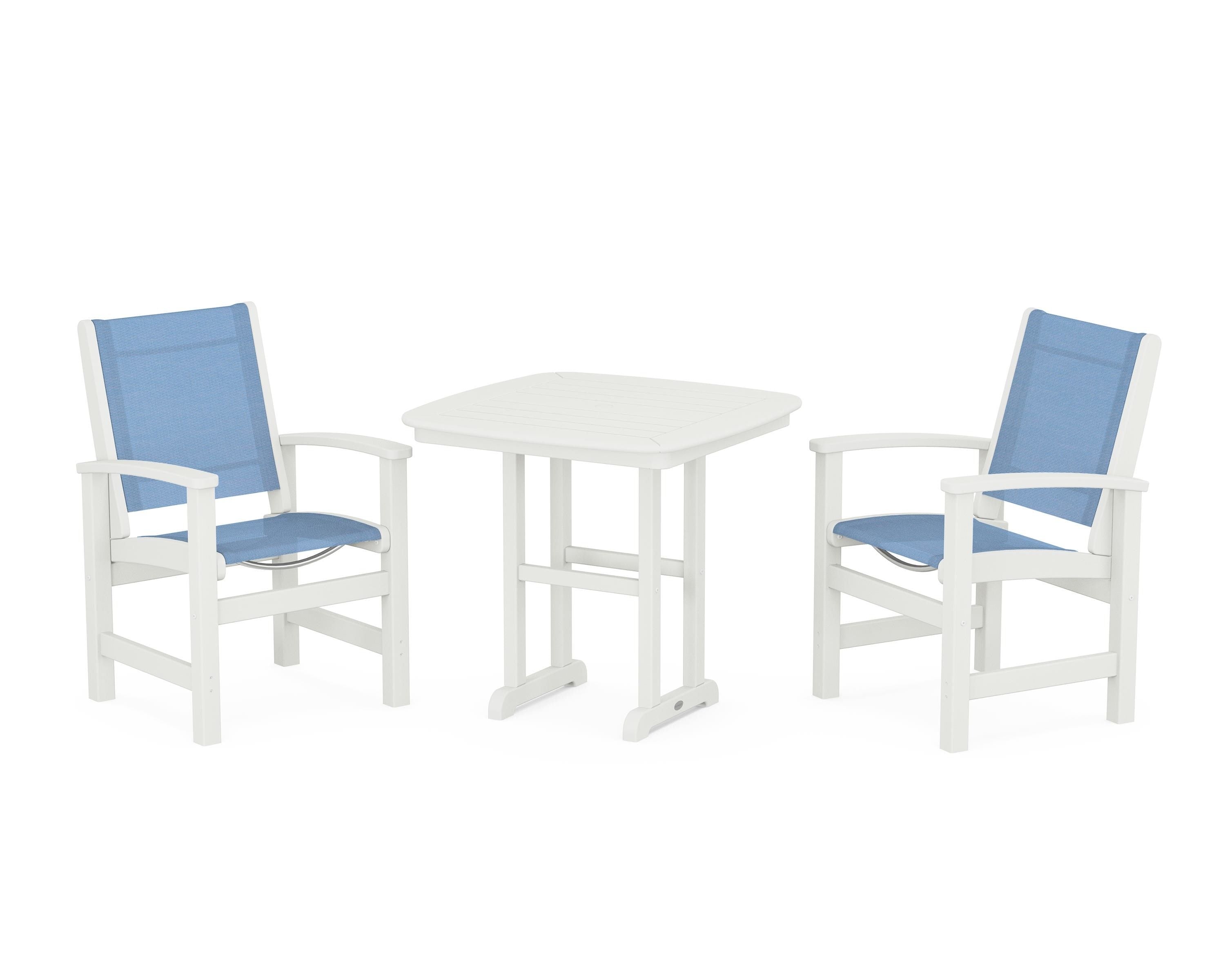 POLYWOOD Coastal 3-Piece Dining Set in Vintage White / Poolside Sling