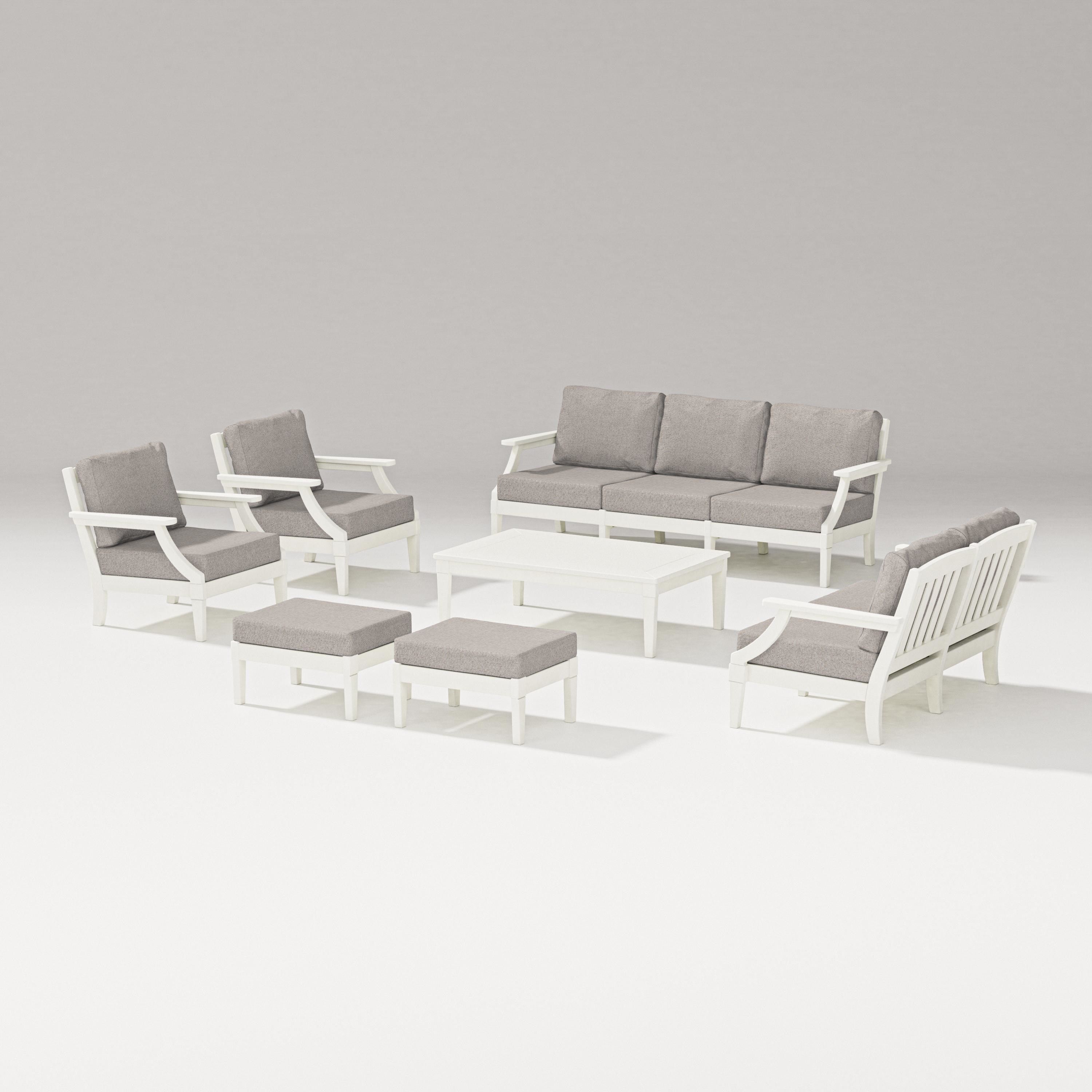 PW Designer Series Estate 7-Piece Lounge Sofa Set in Vintage White / Weathered Tweed