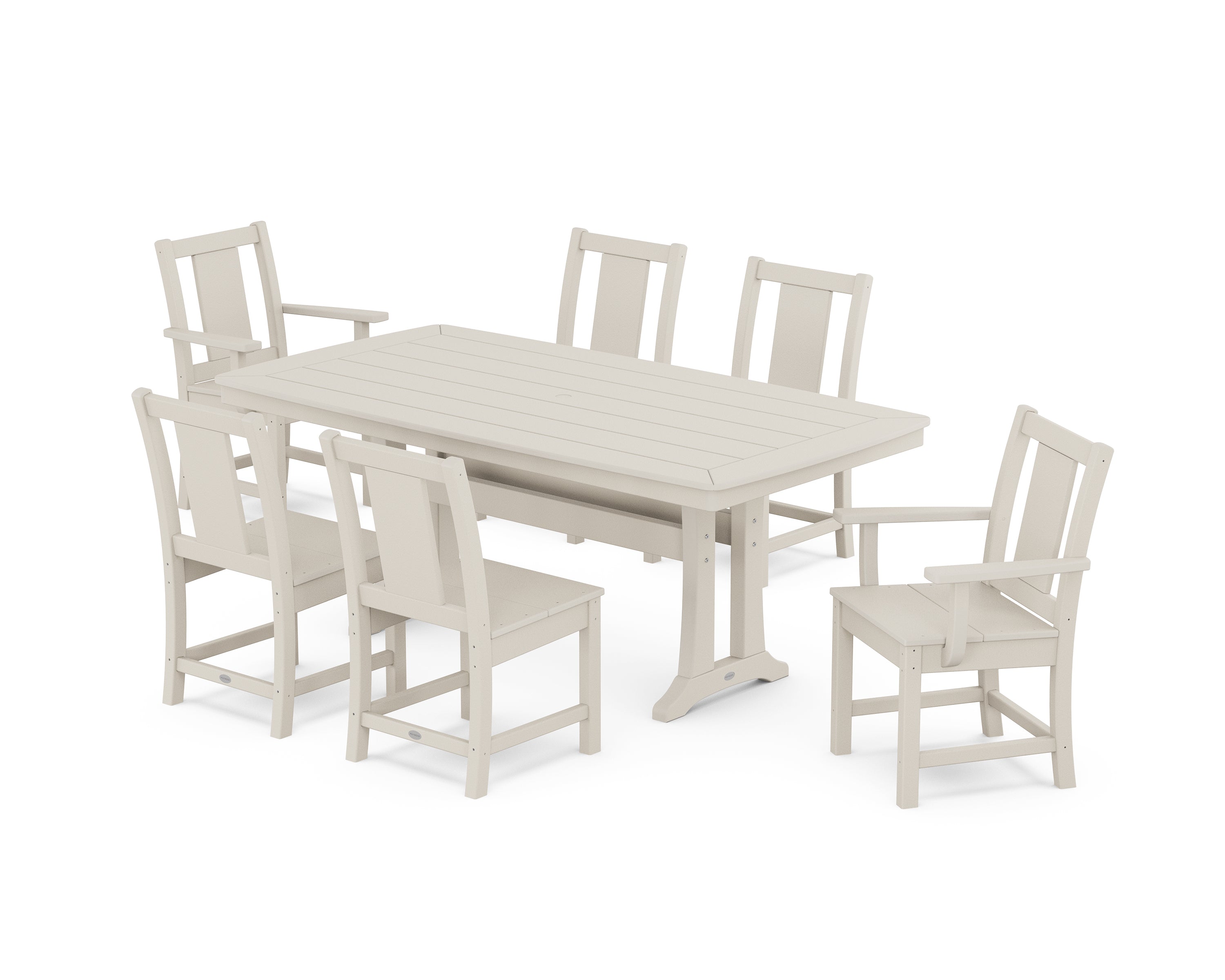 POLYWOOD Prairie 7-Piece Dining Set with Trestle Legs in Sand
