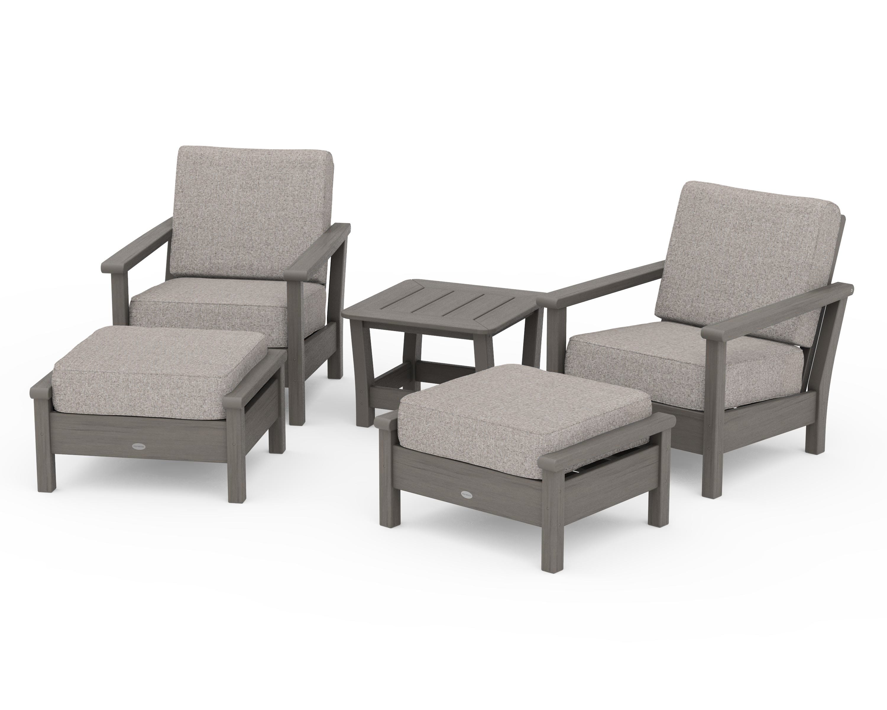 POLYWOOD Harbour 5-Piece Deep Seating Chair Set in Driftwood / Weathered Tweed