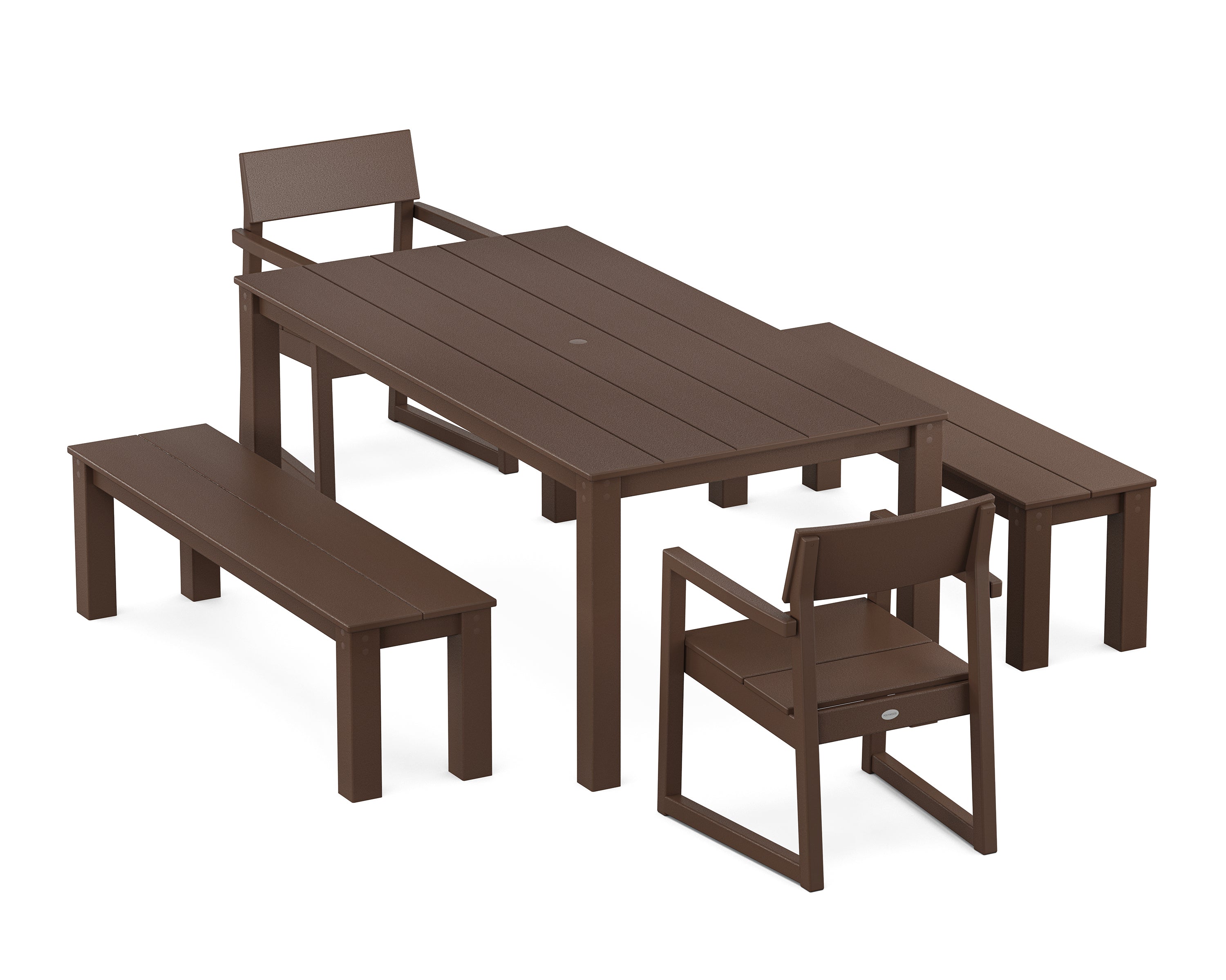 POLYWOOD EDGE 5-Piece Parsons Dining Set with Benches in Mahogany
