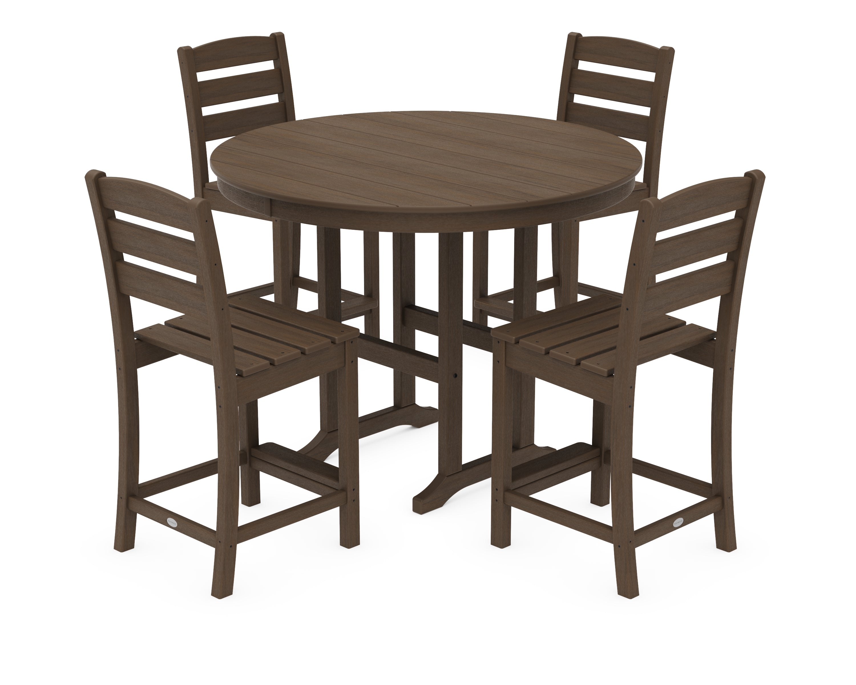 POLYWOOD Lakeside 5-Piece Farmhouse Round Side Chair Counter Set in Kona