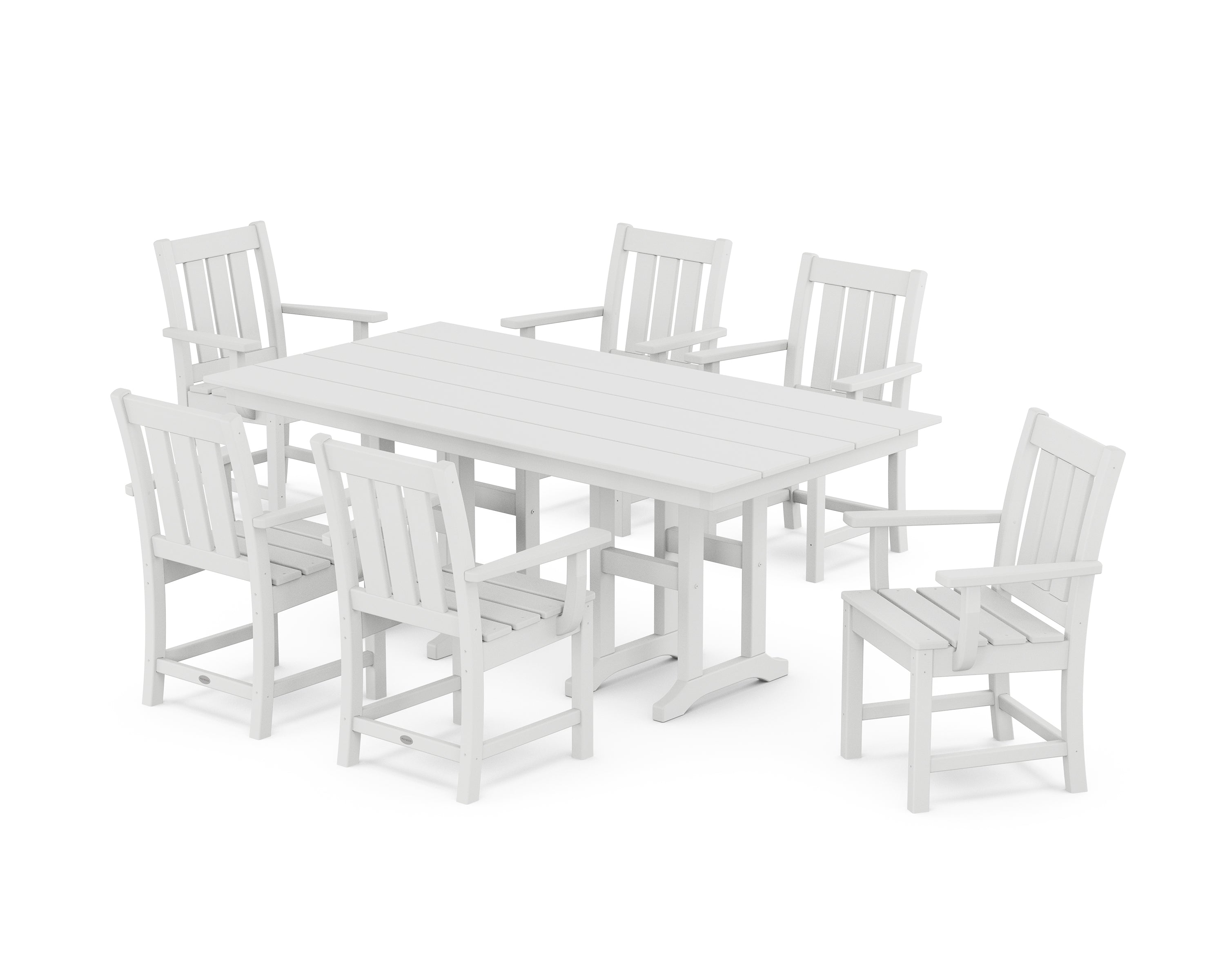 POLYWOOD® Oxford Arm Chair 7-Piece Farmhouse Dining Set in White