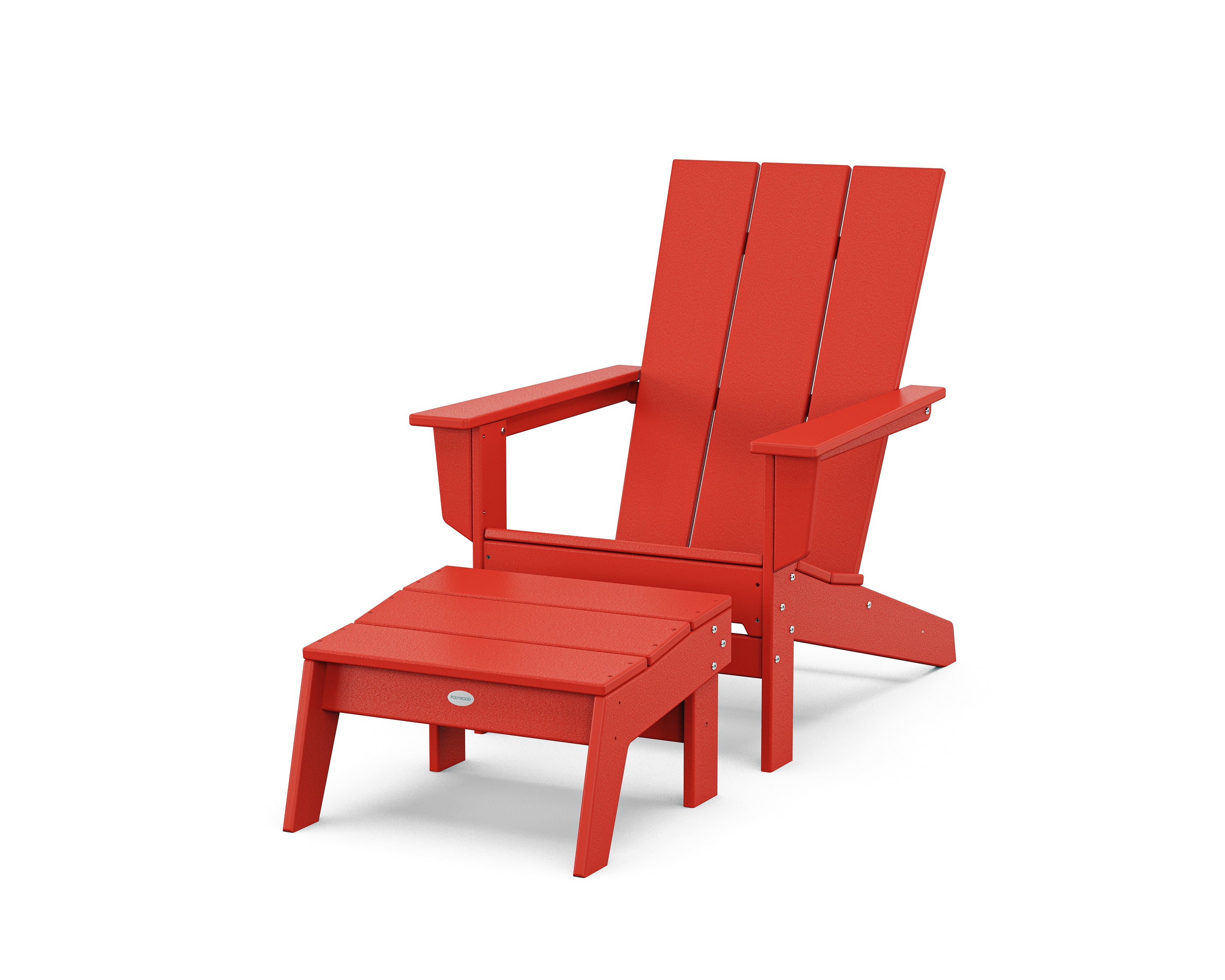 POLYWOOD Modern Studio Adirondack Chair with Ottoman in Sunset Red