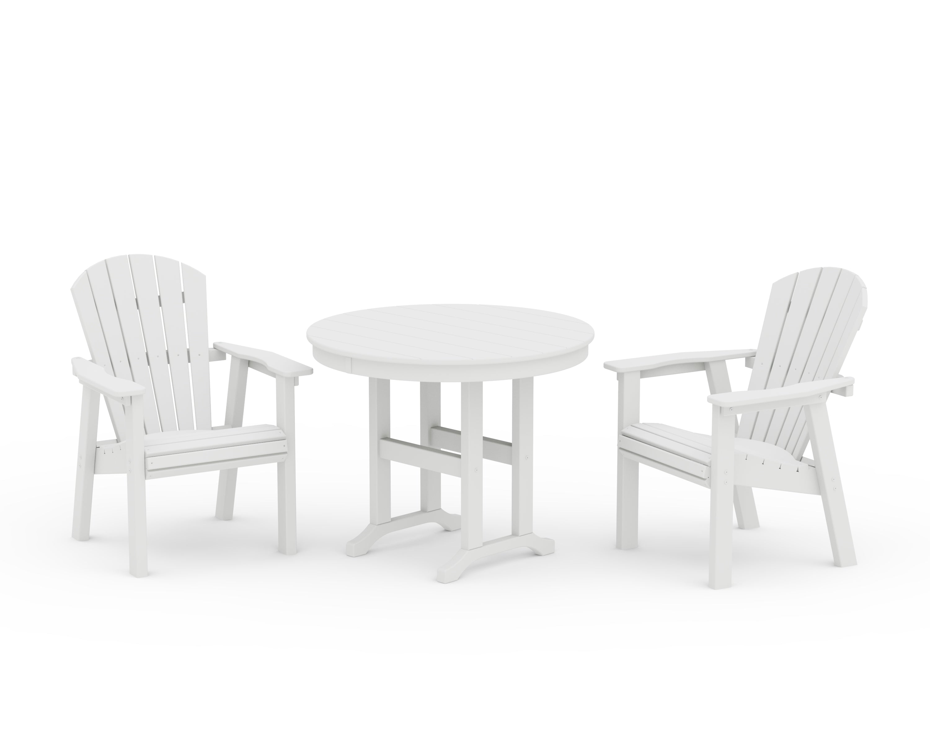 POLYWOOD Seashell 3-Piece Round Farmhouse Dining Set in White