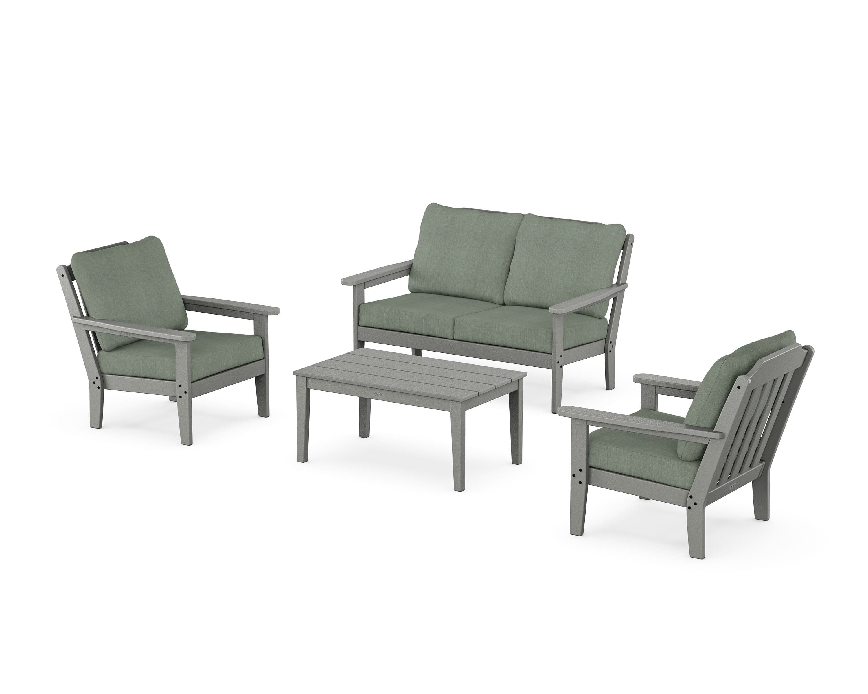 Country Living Cottage 4-Piece Deep Seating Set with Loveseat in Slate Grey / Cast Sage
