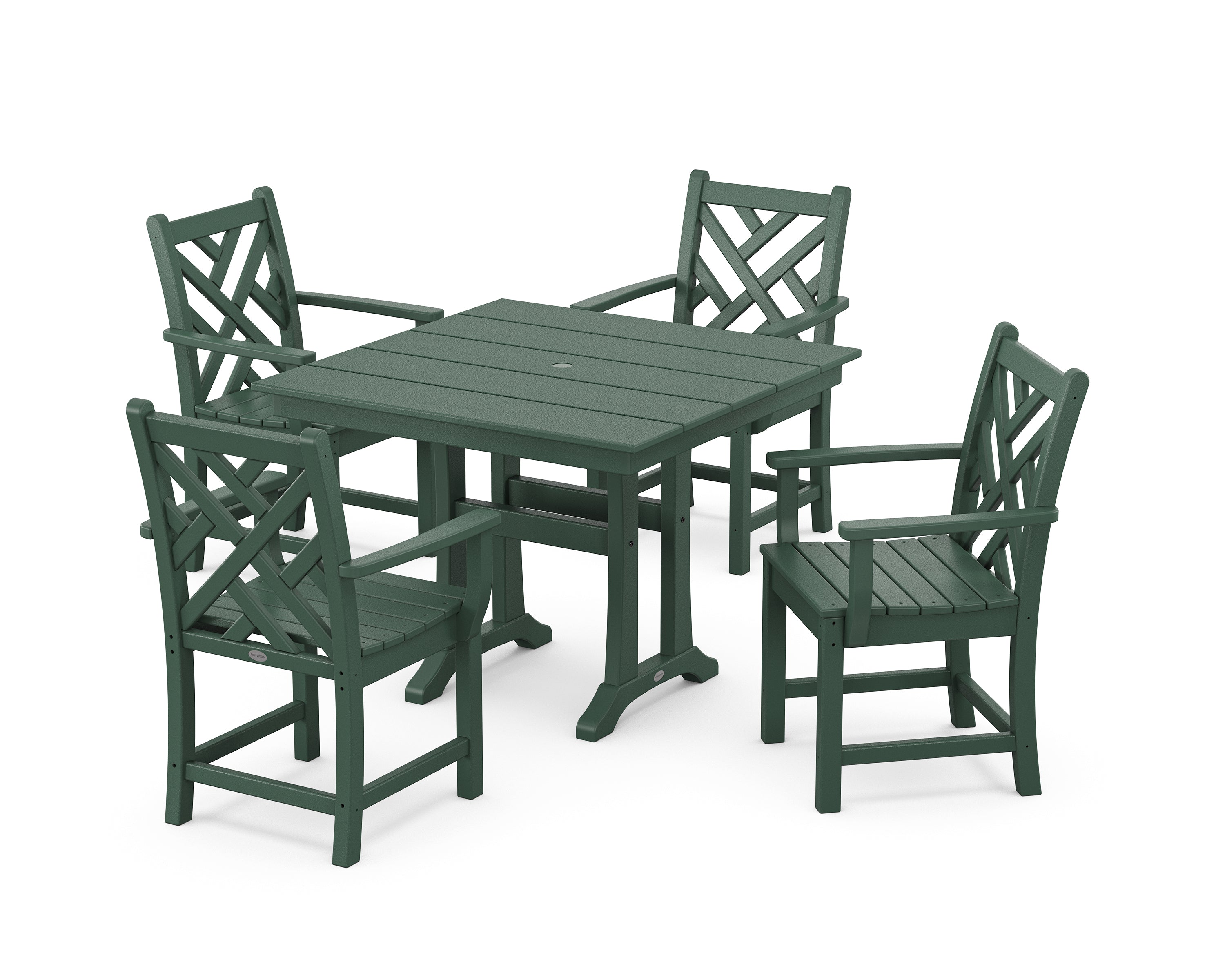 POLYWOOD Chippendale 5-Piece Farmhouse Trestle Arm Chair Dining Set in Green