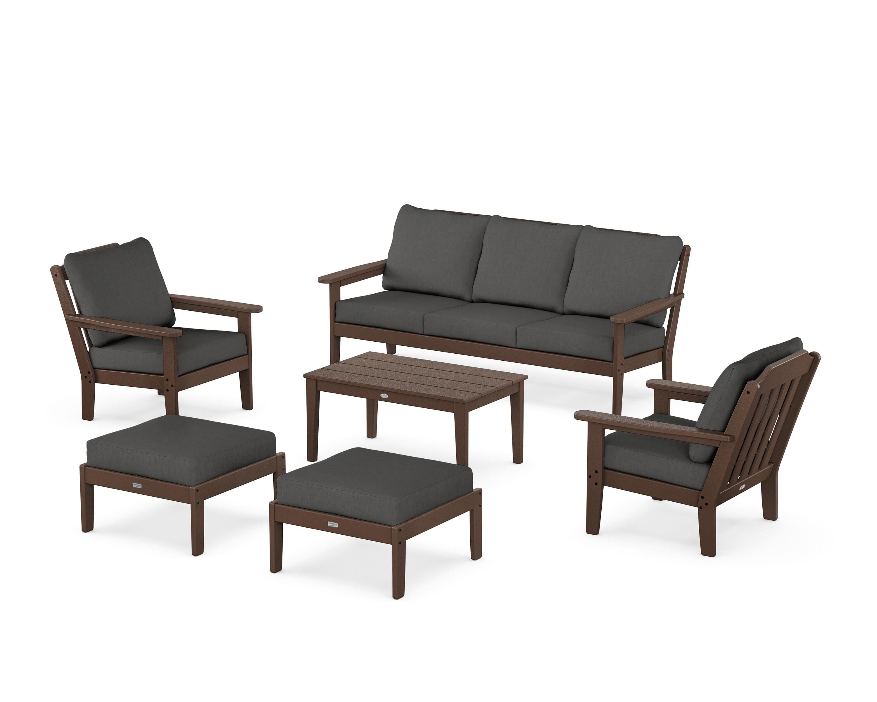 Country Living Cottage 6-Piece Lounge Sofa Set in Mahogany / Spectrum Carbon