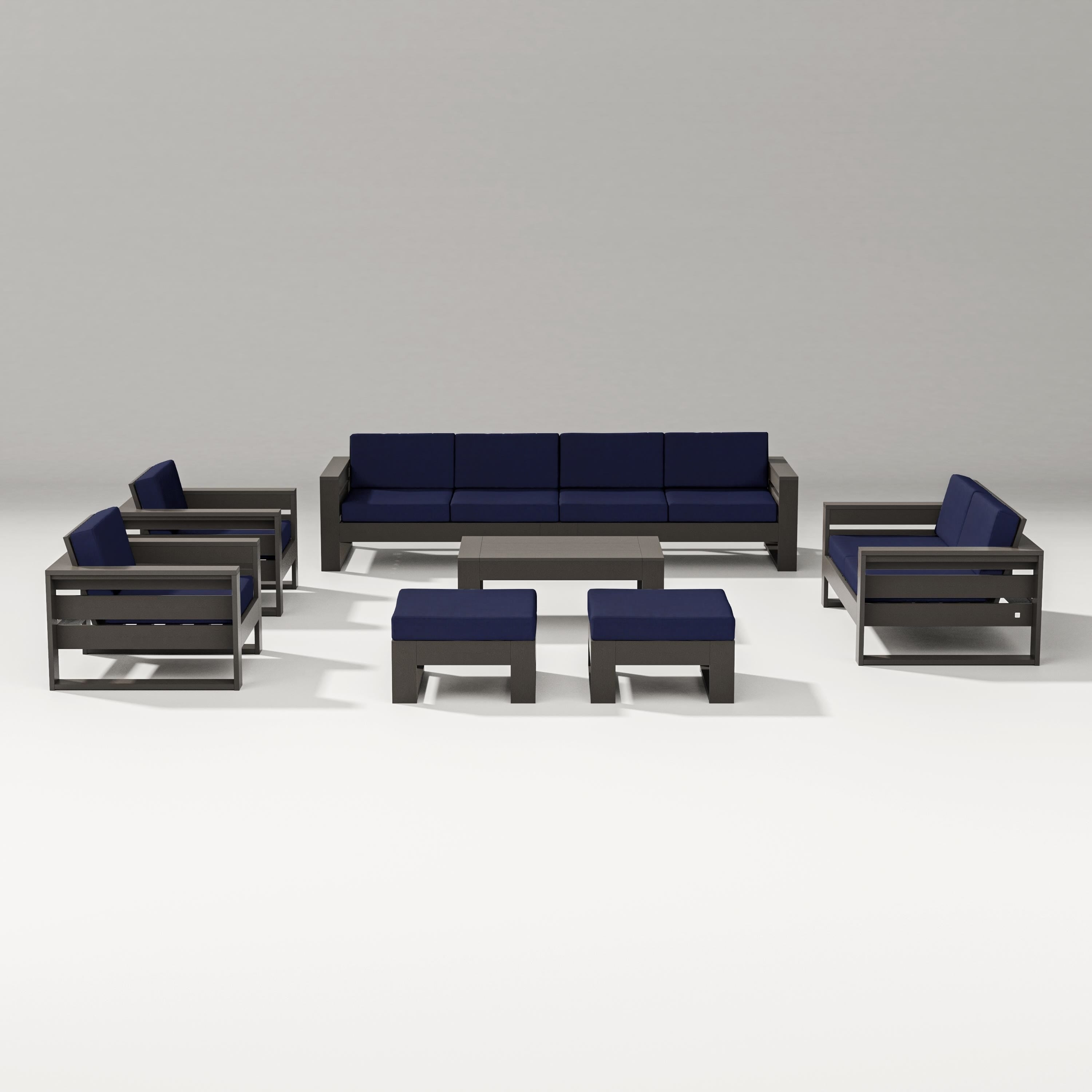 PW Designer Series Latitude 8-Piece Lounge Sofa Set in Vintage Coffee / Navy