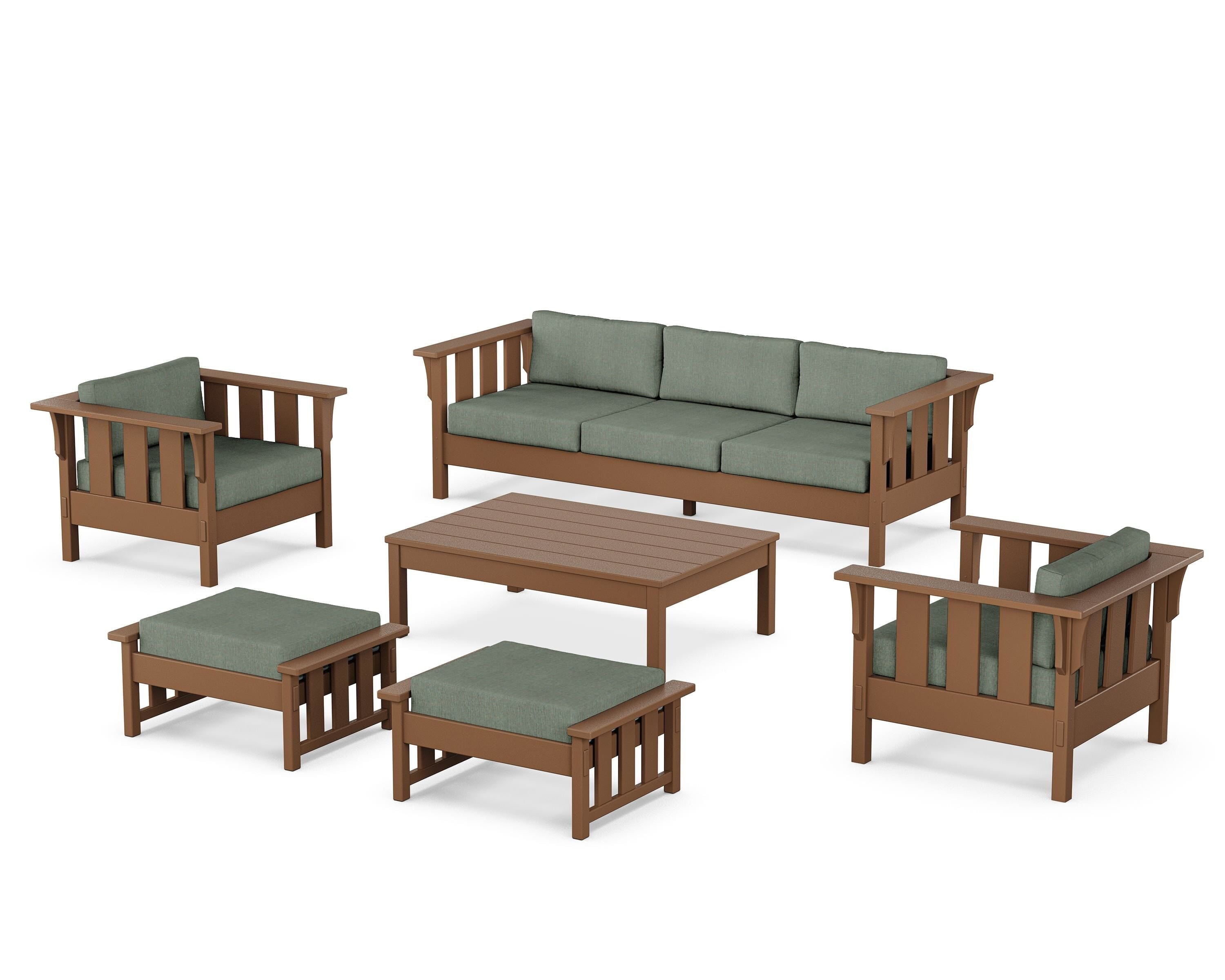 Martha Stewart by POLYWOOD Acadia 6-Piece Lounge Sofa Set in Teak / Cast Sage