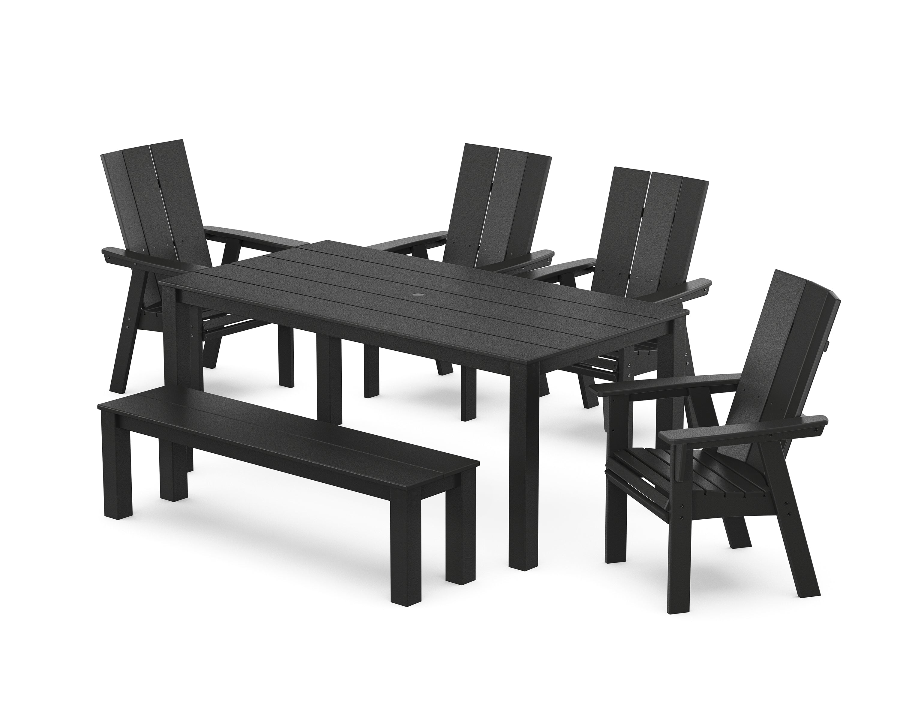 POLYWOOD Modern Curveback Adirondack 6-Piece Parsons Dining Set with Bench in Black
